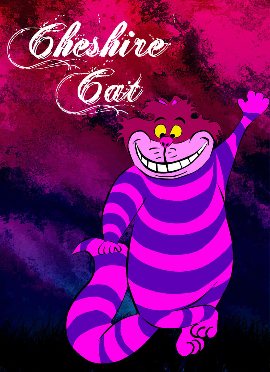 “Cheshire Cat-gryn met Blomme-agtergrond” Muurpapier