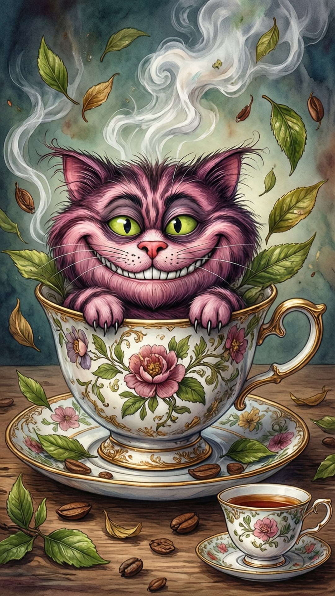 Cheshire in 'n Teekoppie Muurpapier