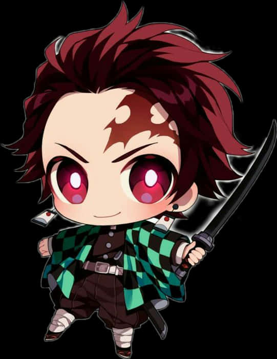 Chibi Anime Karakter met Swaard Muurpapier