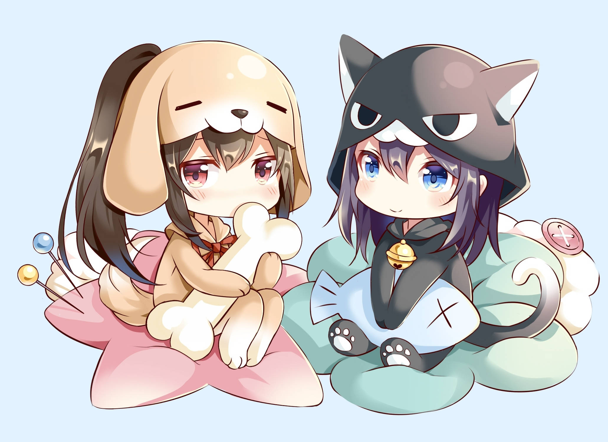 Chibi Anime Meisie Kapoetsbaadjie Muurpapier
