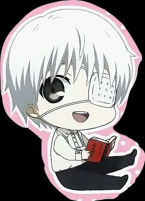 Chibi Kaneki Lees Boek Plakker Muurpapier