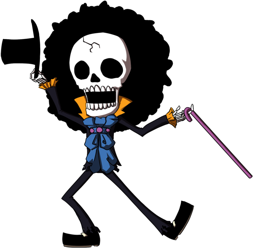 Chibi-skeletkarakter met Byl en Stok Muurpapier