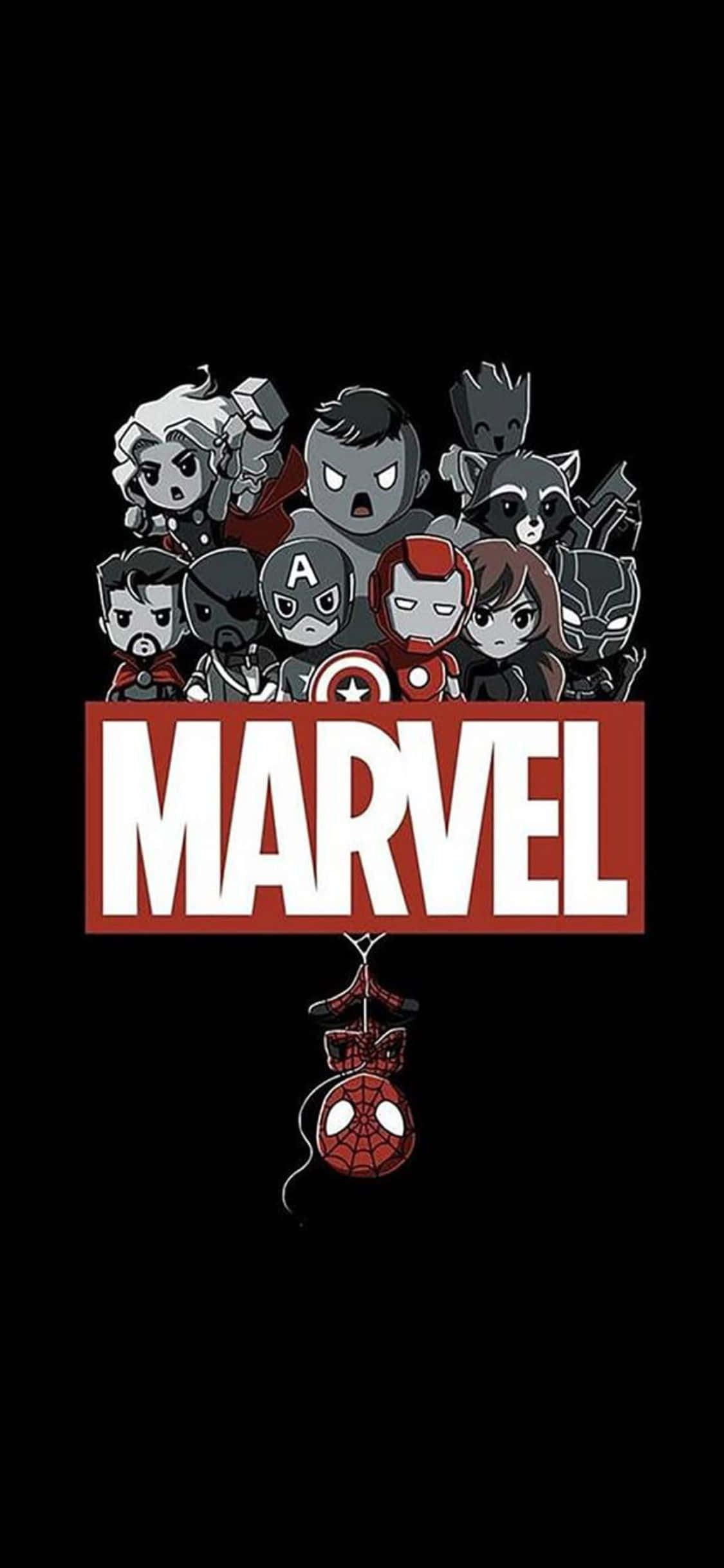 Chibi-superhelde iPhone XS Marvel-agtergrond Muurpapier