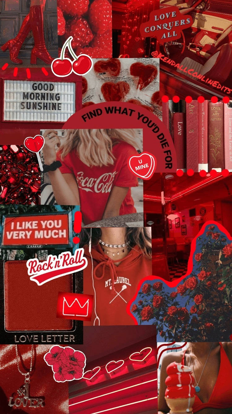 Chic Scrapbook Rooi Aesthetic iPhone Muurpapier