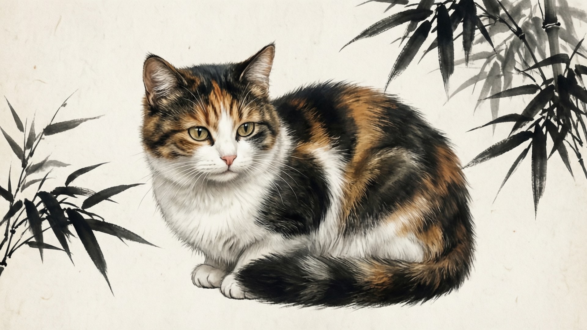 Chinese Ink Kat Muurpapier