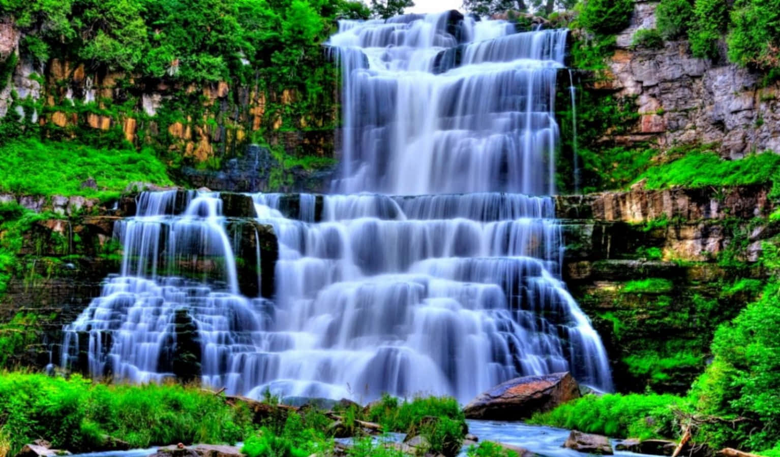 Chittenango Falls State Park Waterval Bureaublad Muurpapier