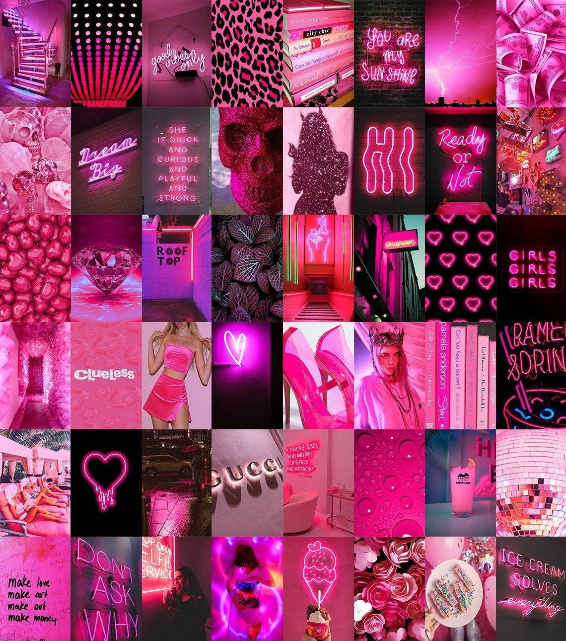 Collage van Neon Pienk Skakerings Muurpapier