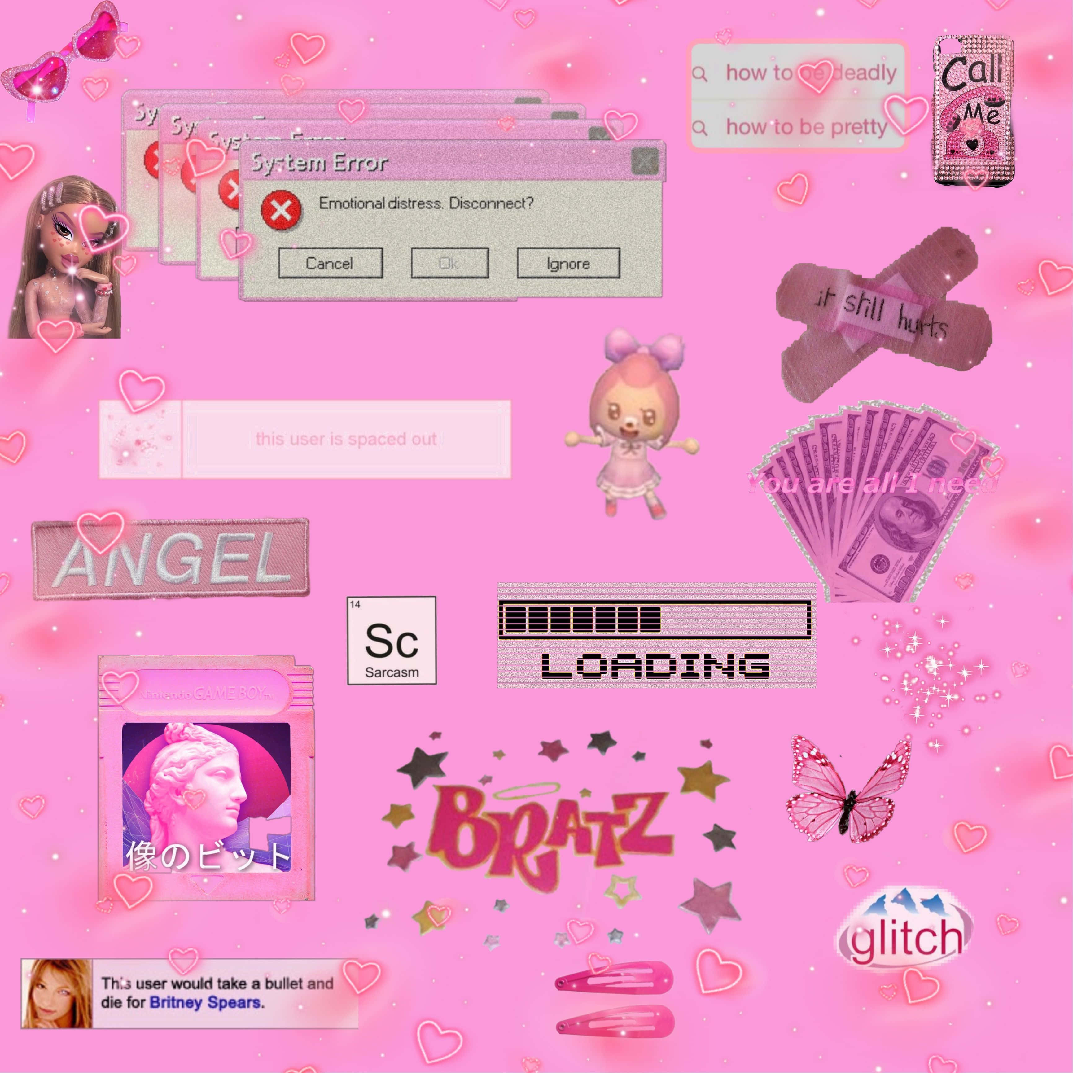 Computer Bratz Pink Y2K Agtergrond Muurpapier