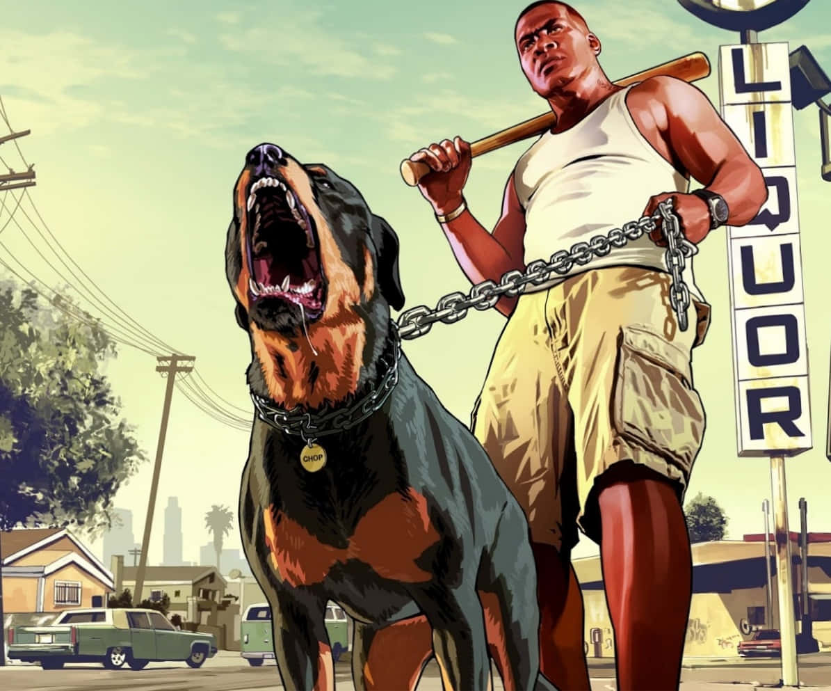 Cool Vreesaanjaende Hond Gta Prentjie Muurpapier