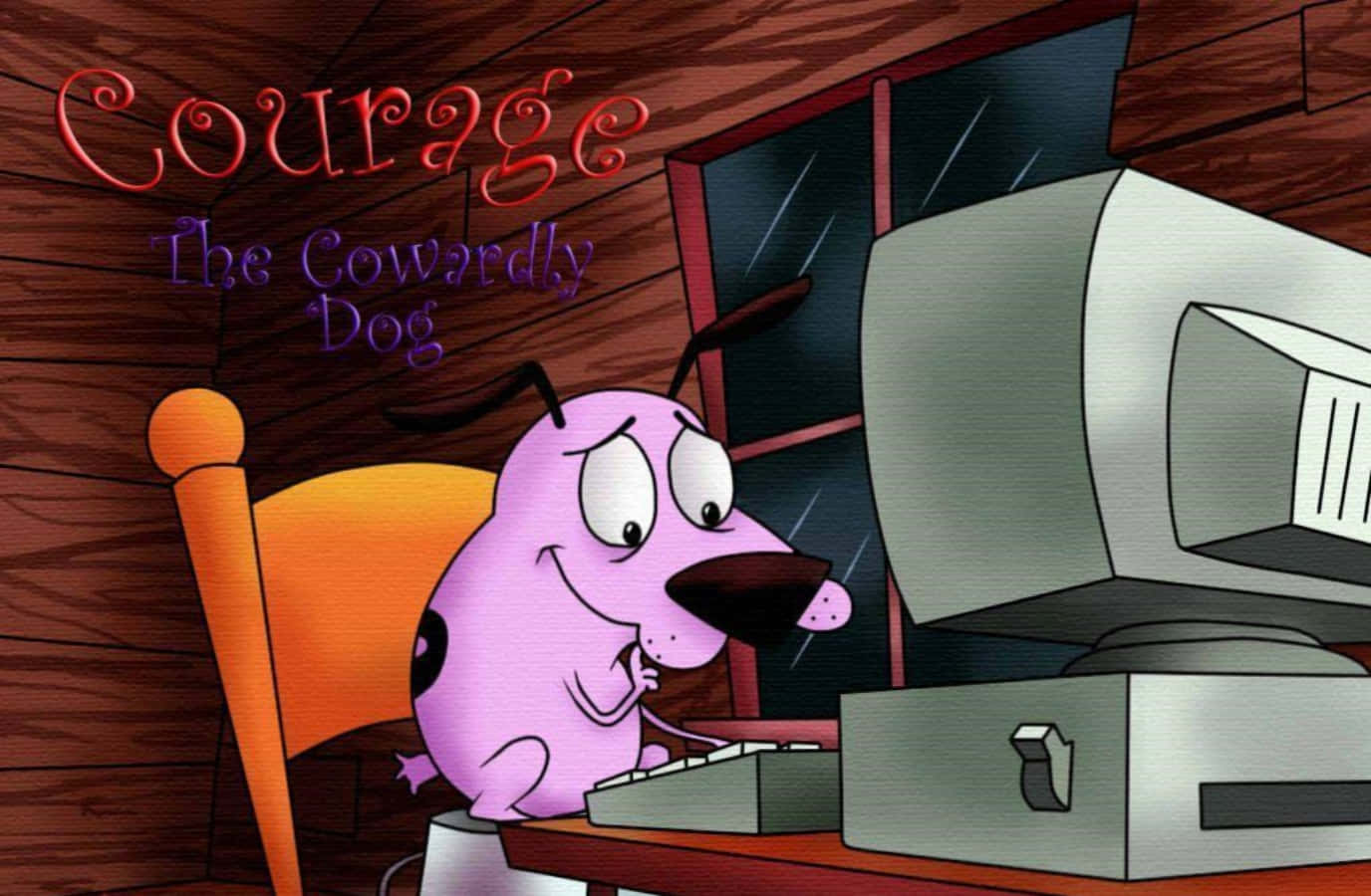 Courage, die Bangbroekhond gebruik 'n Rekenaar Muurpapier