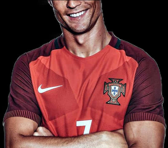 Cristiano Ronaldo glimlag in Portugal-trui Muurpapier