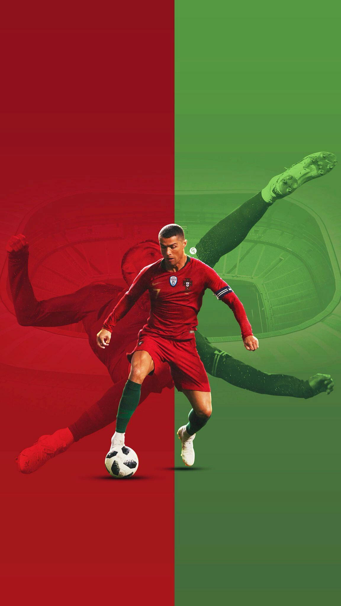 Cristiano Ronaldo Koel Rooi en Groen Tema Muurpapier