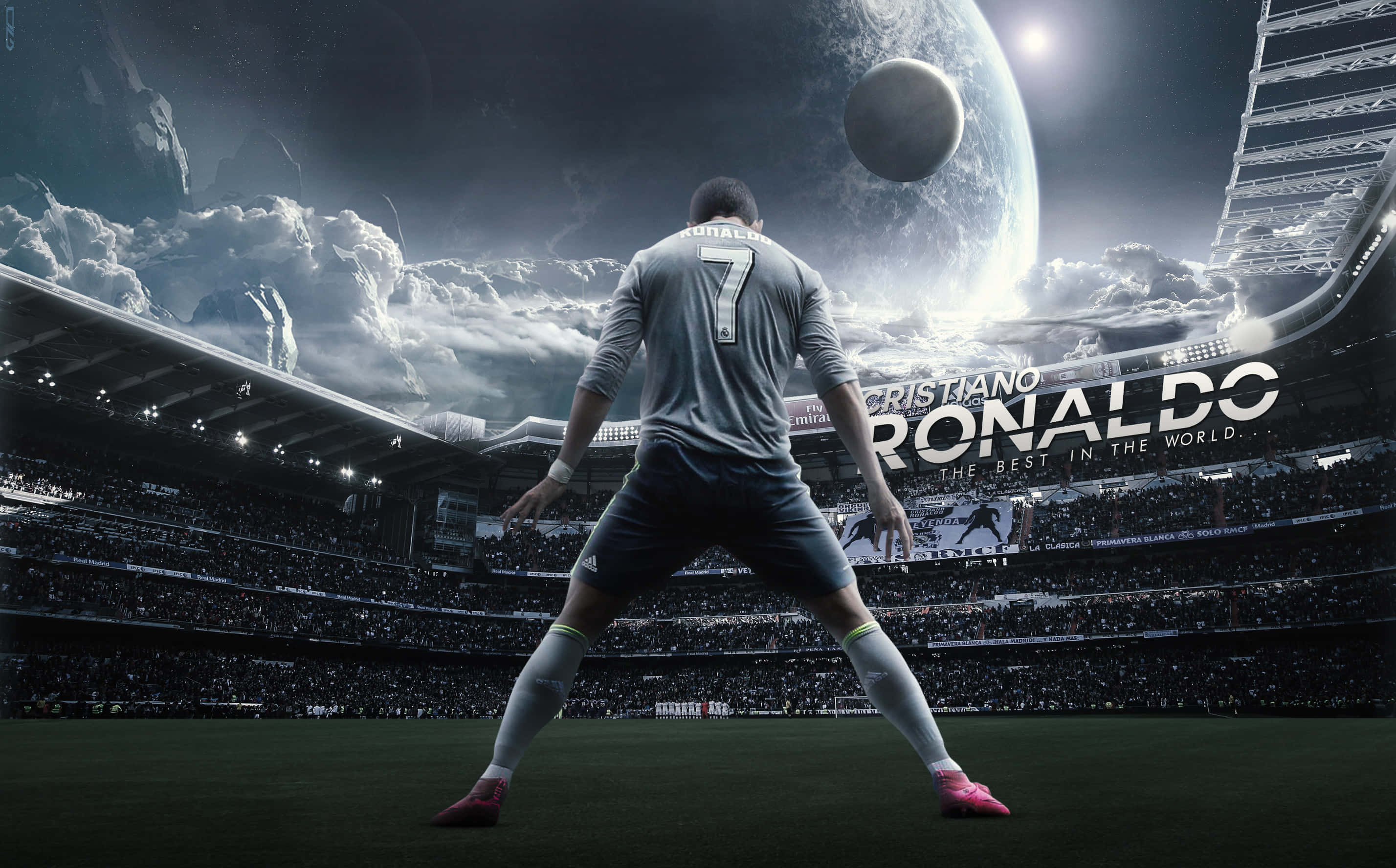 Cristiano Ronaldo vier 'n doel op die veld Muurpapier