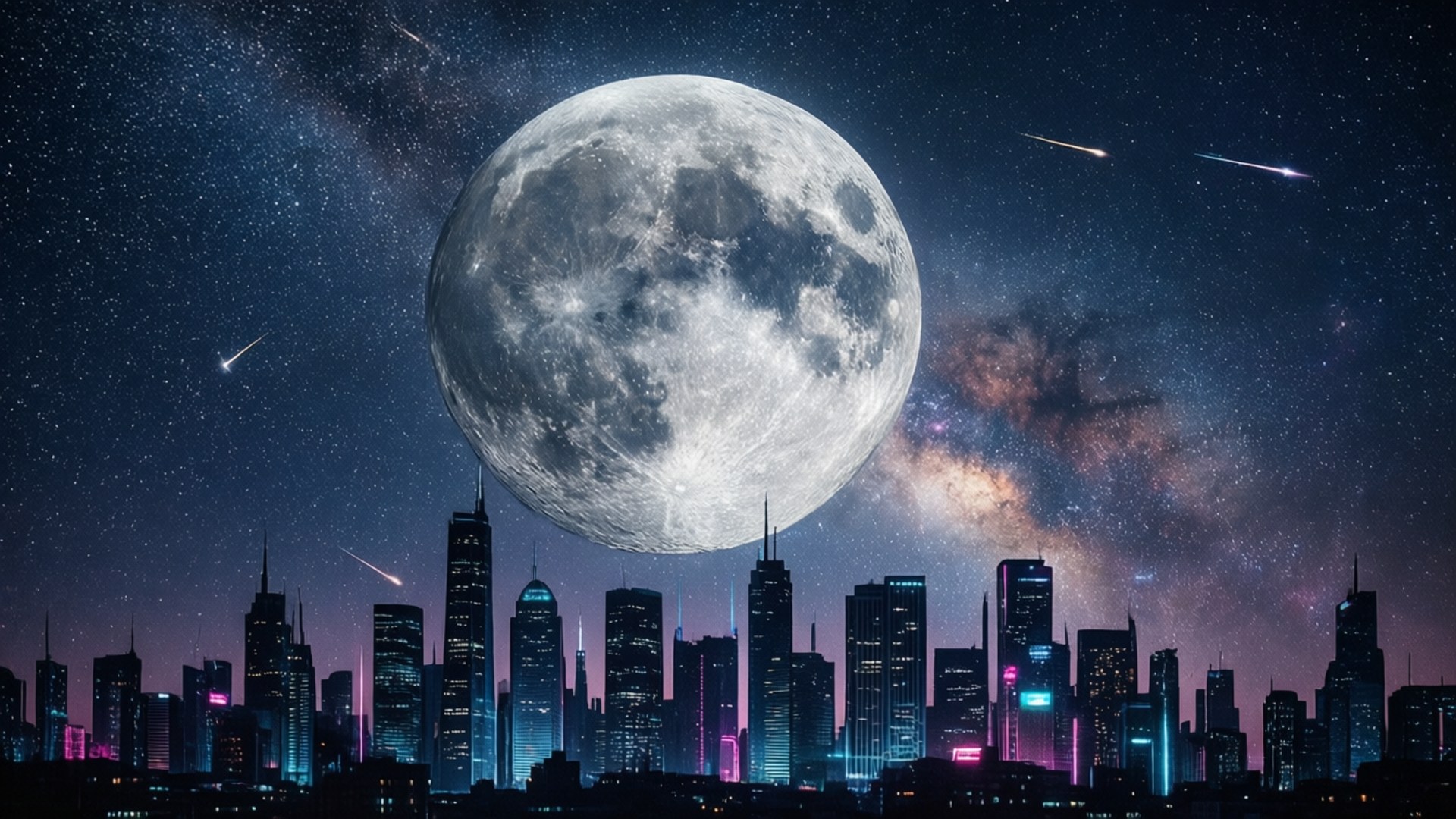 Cyberpunk Stad Maan Muurpapier