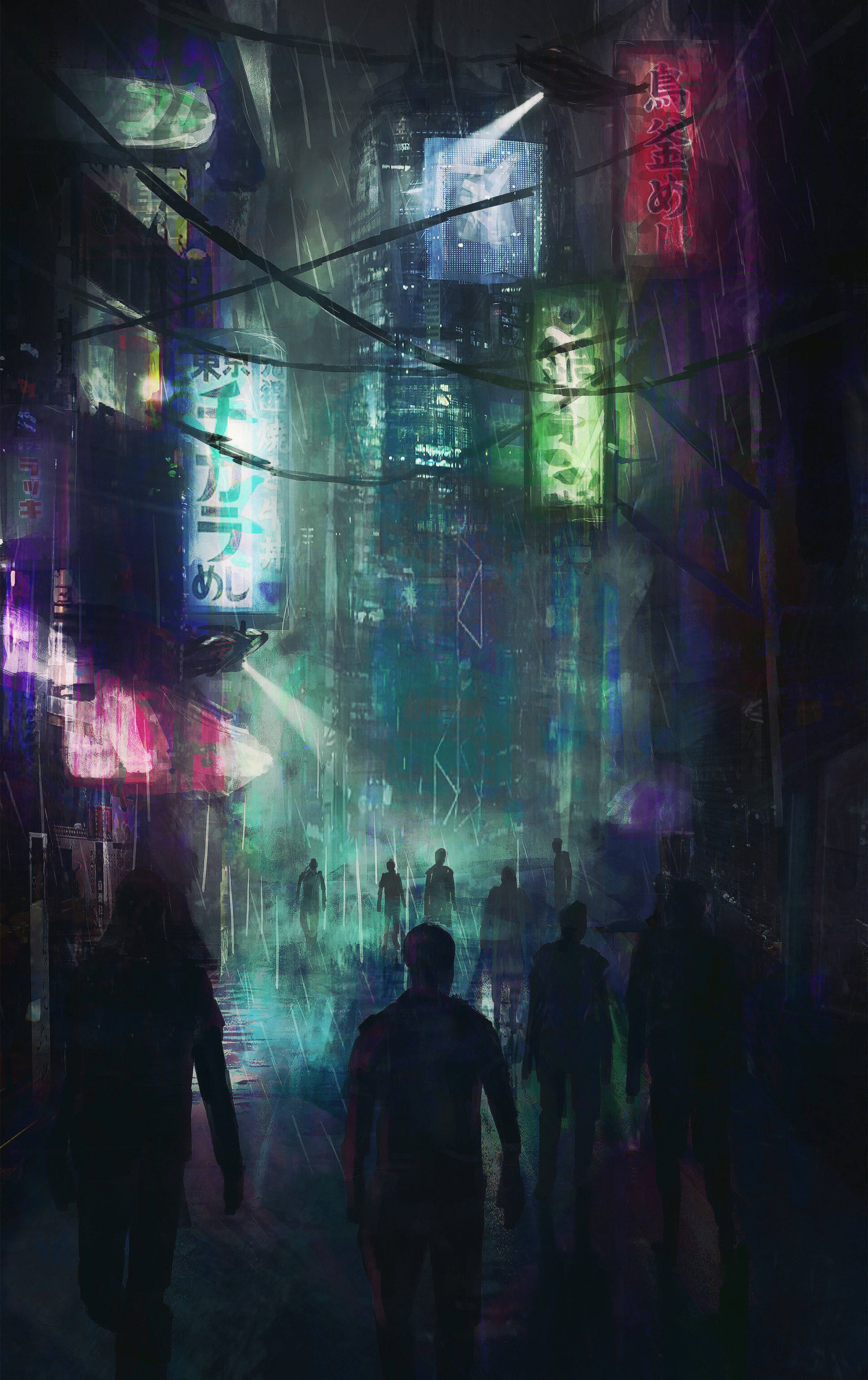Cyberpunk Stad Vol Strat Muurpapier