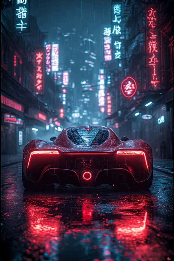 Cyberpunk-supermotor in Neon-reënsteeg Toekomsgerig 4K Muurpapier