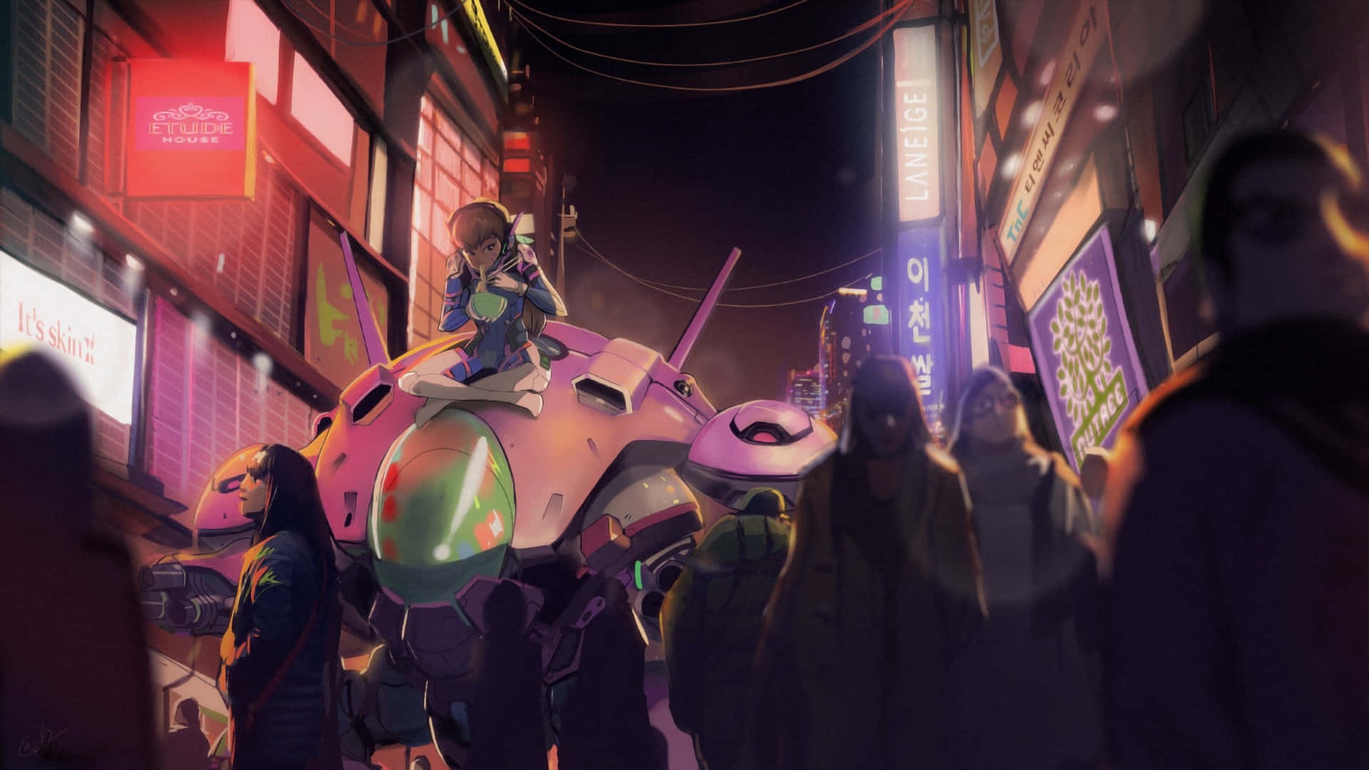 D.va Slagskip 1920x1080 Overwatch Agtergrond Muurpapier