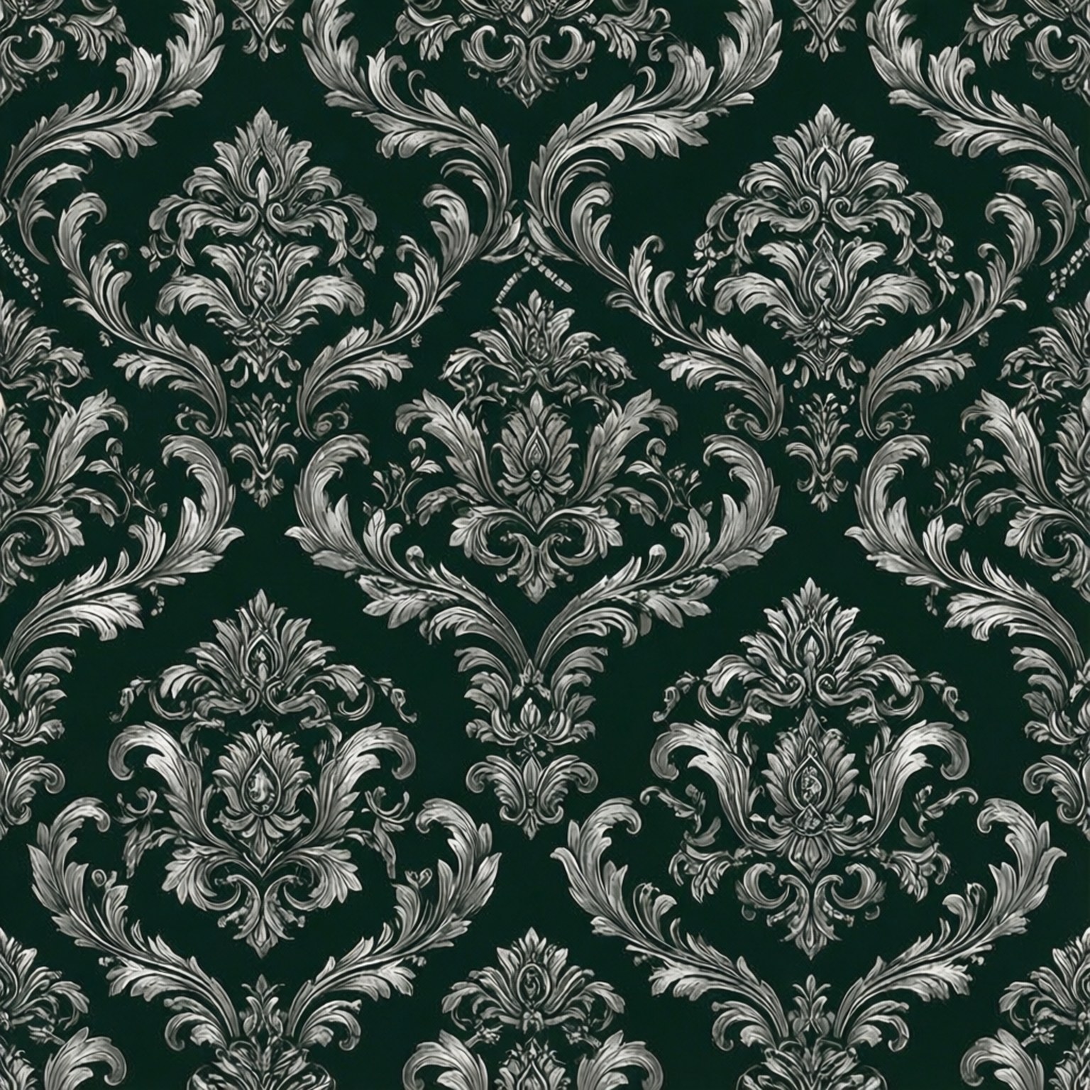 Damask Groen Silwer Muurpapier