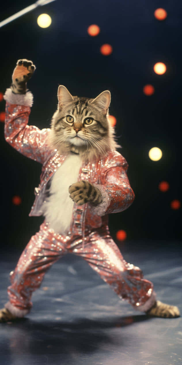 Dansende Kat in Vonkelende Kostuum Muurpapier