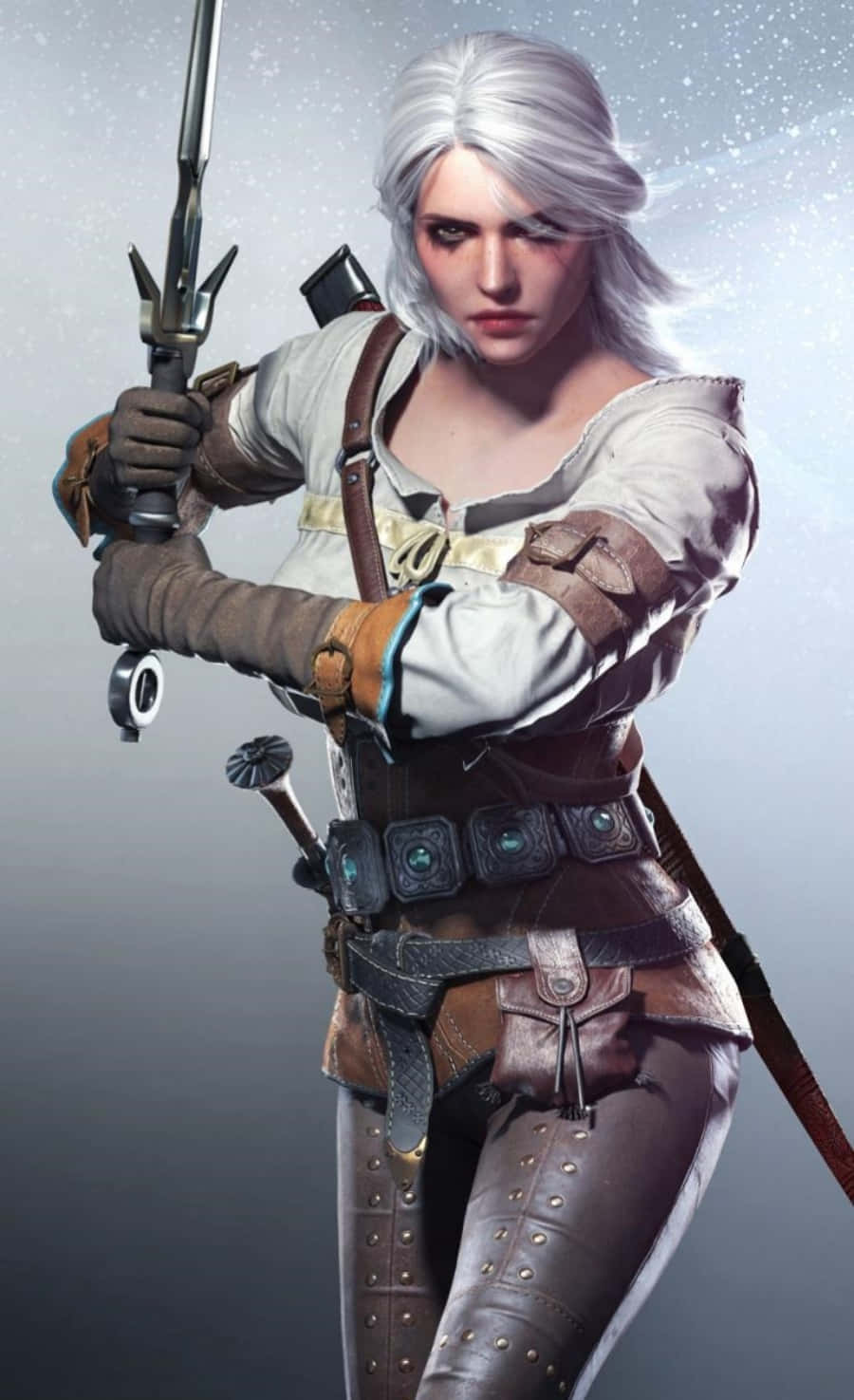 Dapper Ciri met Swaard Witcher 3 Foon Muurpapier
