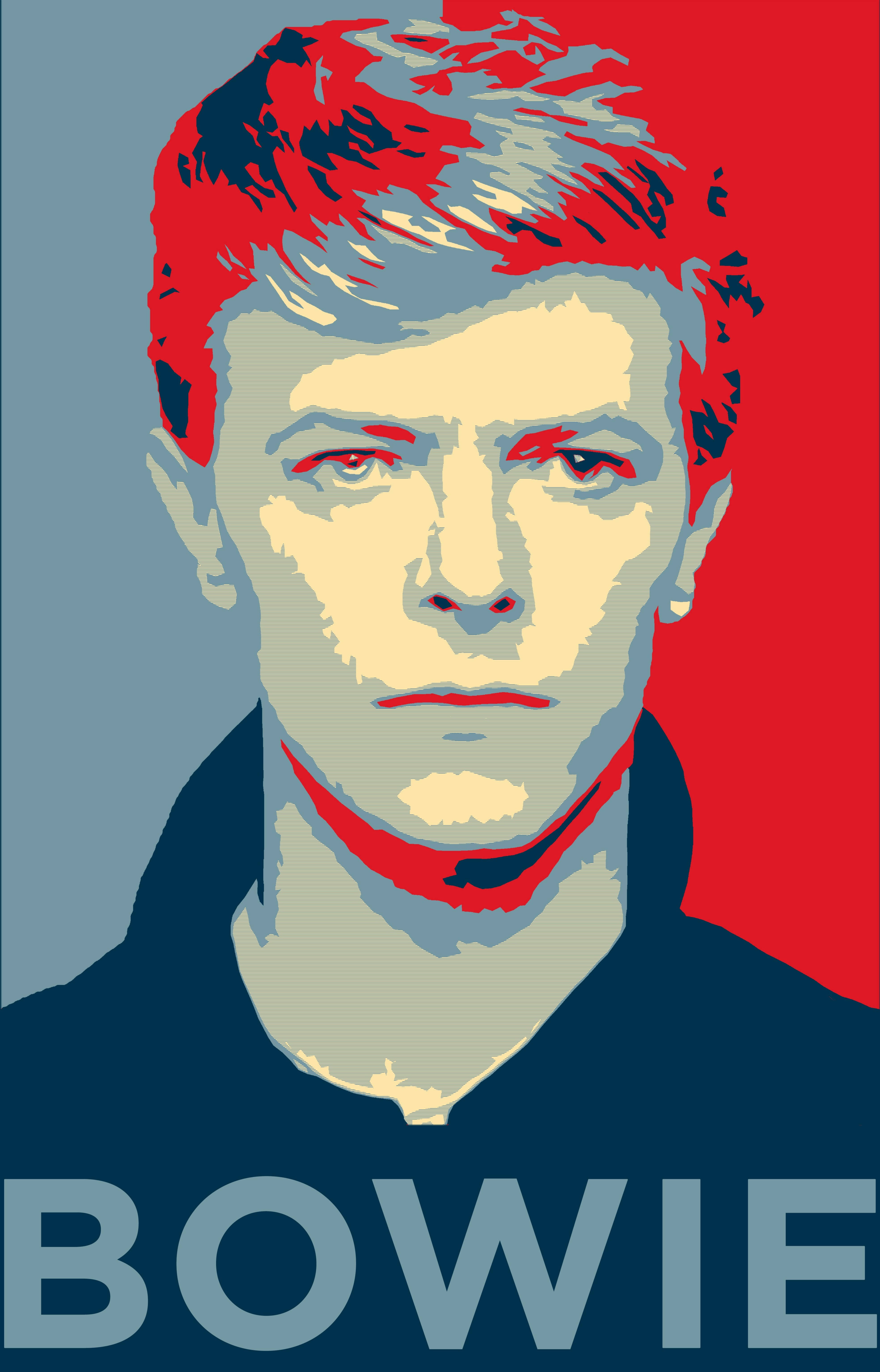 David Bowie Rooi Blou Kunsstuk Muurpapier
