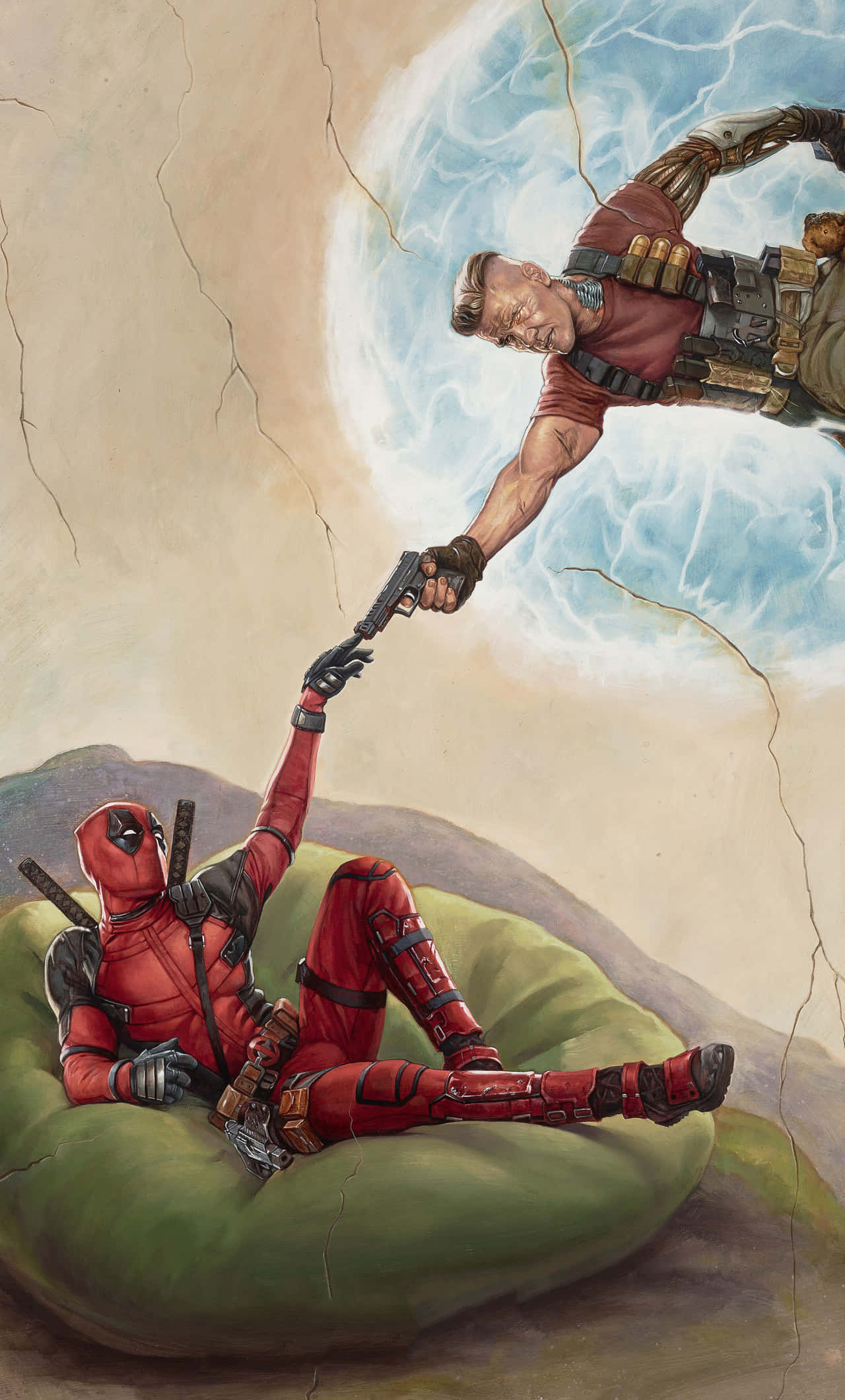 Deadpool Weergawe van Skepping van Adam 4K Muurpapier