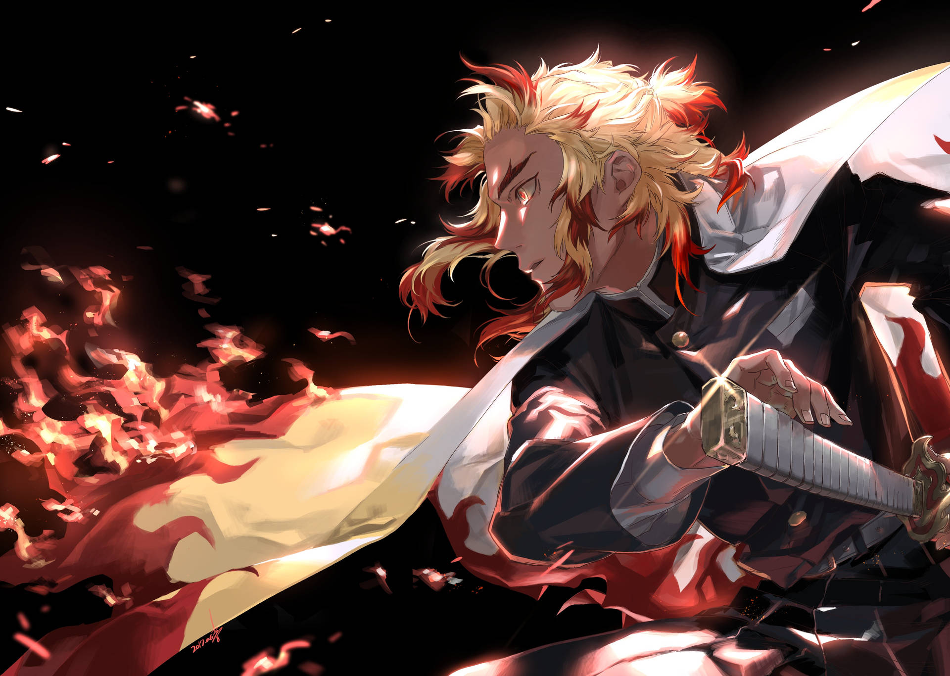 Demon Slayer 4k Rengoku Vuur Agtergrond — Demon slayer 4K GIF Muurpapier