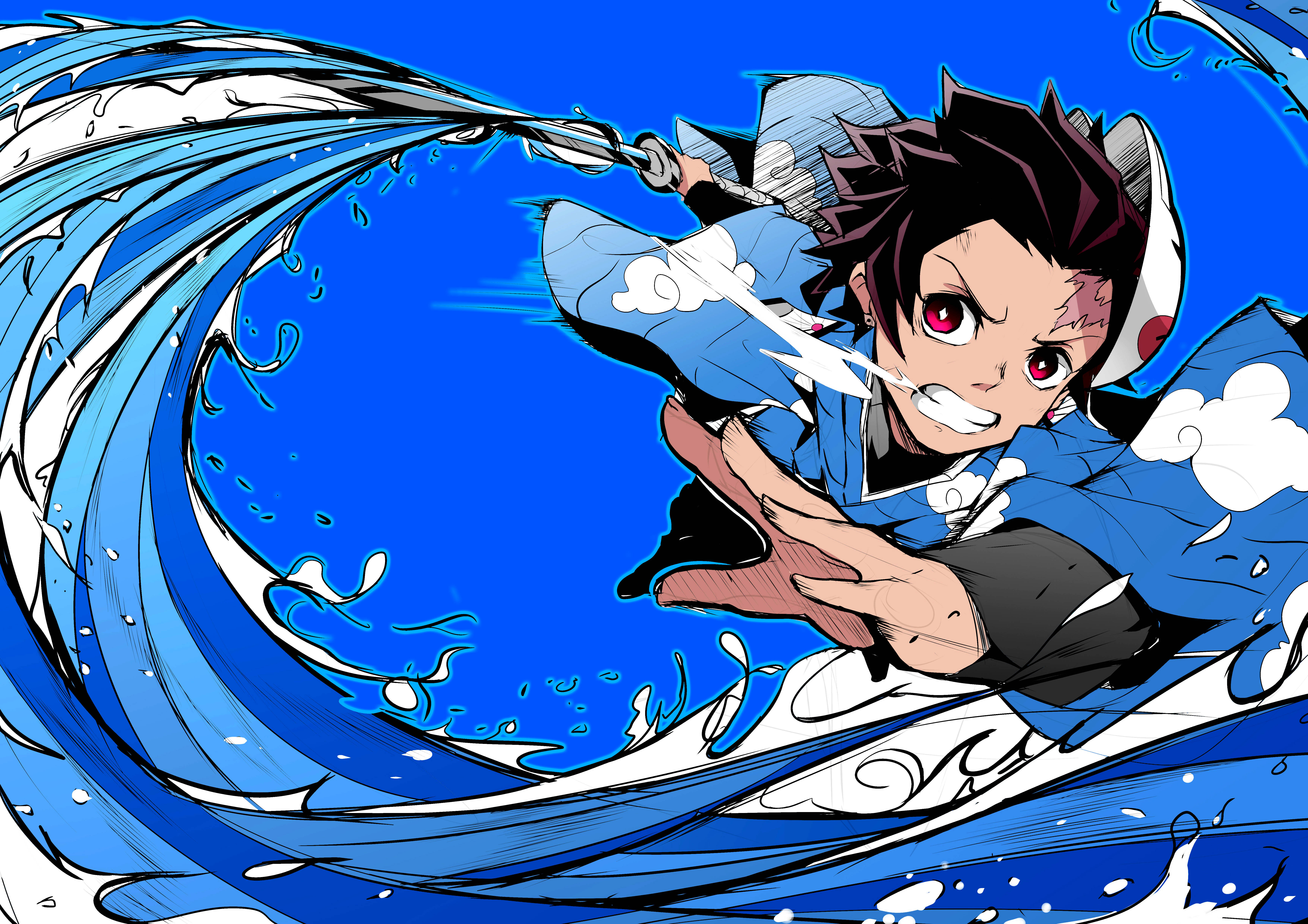 Demon Slayer 4K Tanjiro Blou Muurpapier