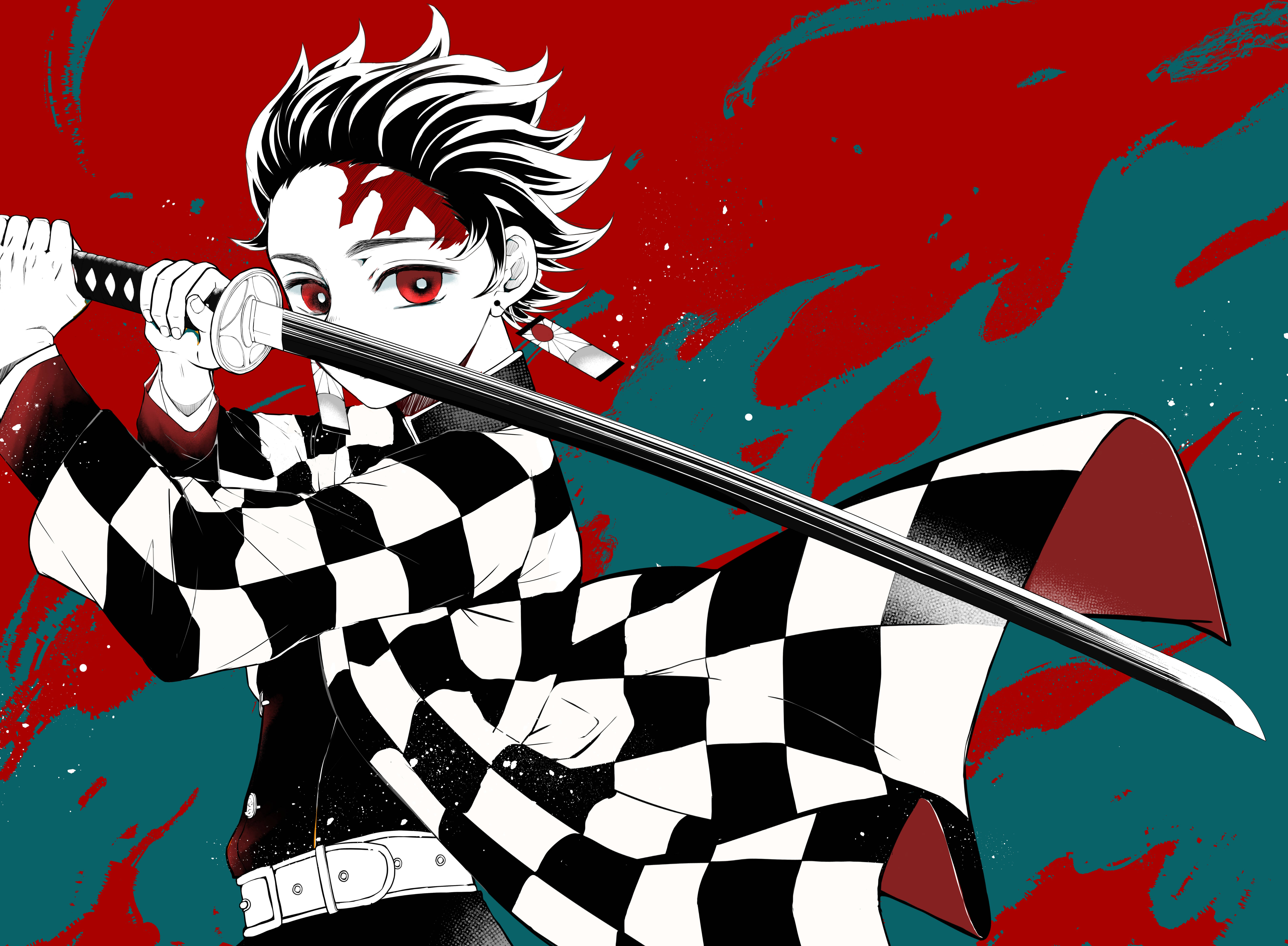 Demon Slayer 4K Tanjiro Groen Muurpapier