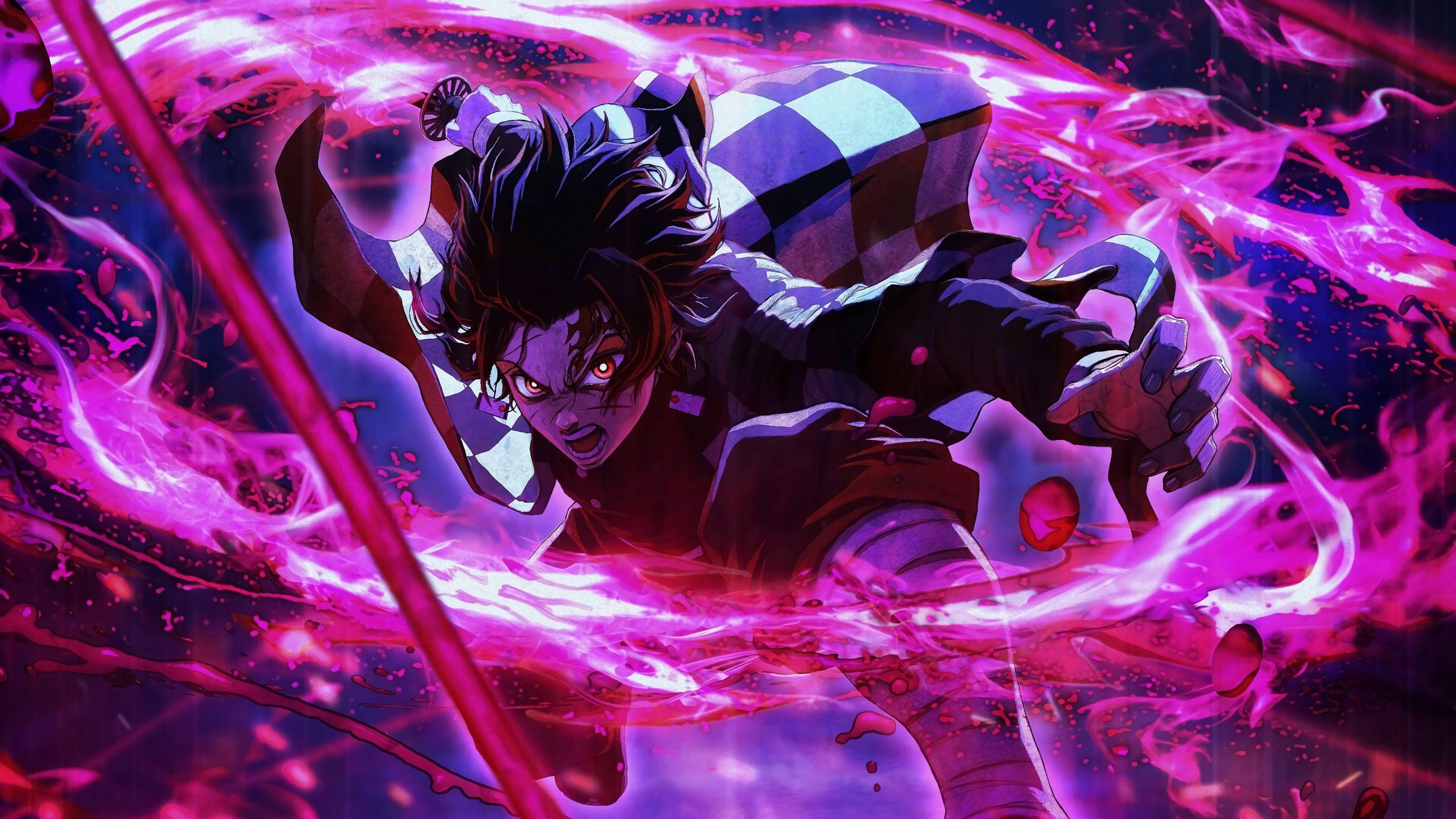 Demon Slayer 4K Tanjiro Vuur Muurpapier