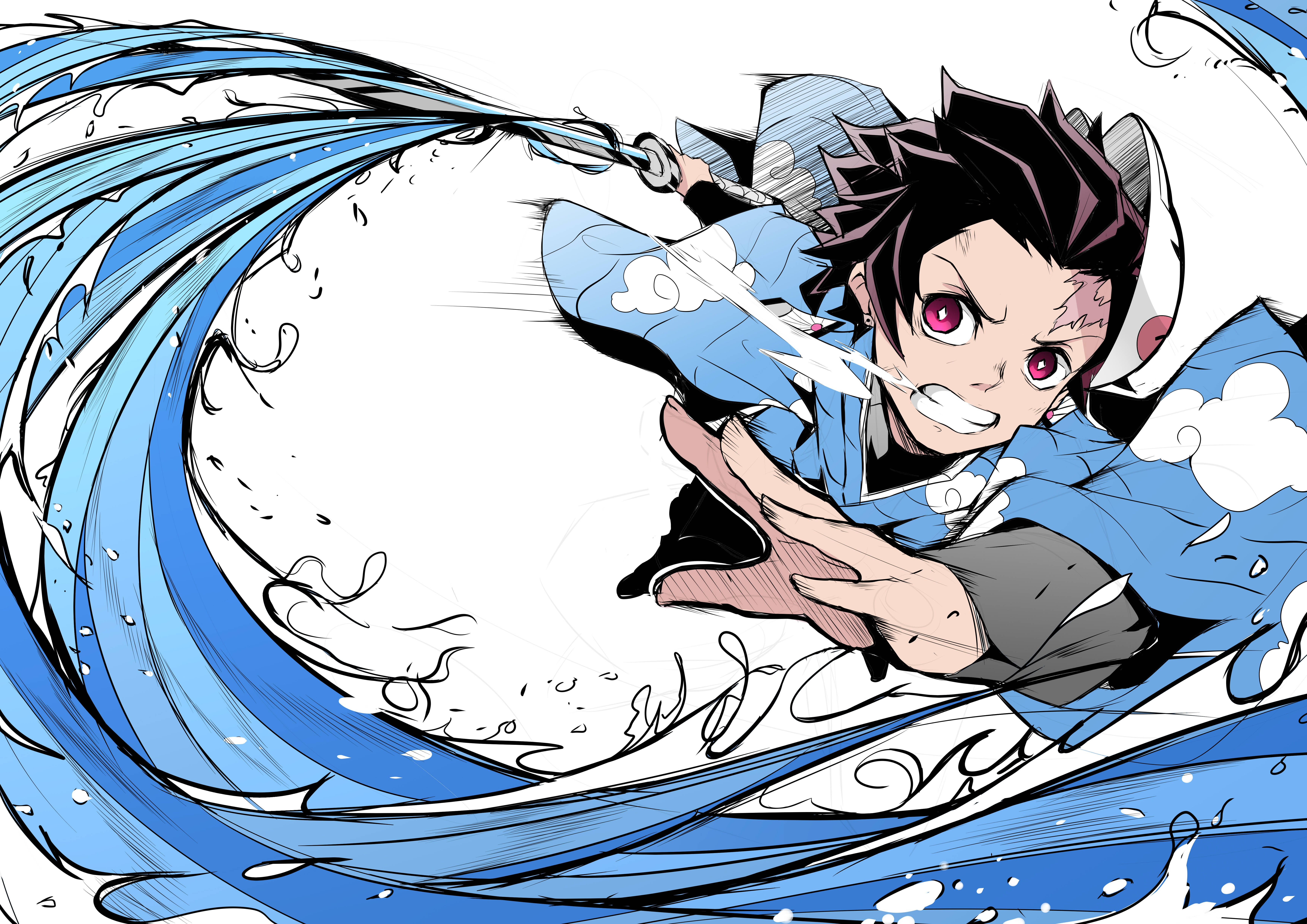 Demon Slayer 4K Tanjiro Wit Muurpapier