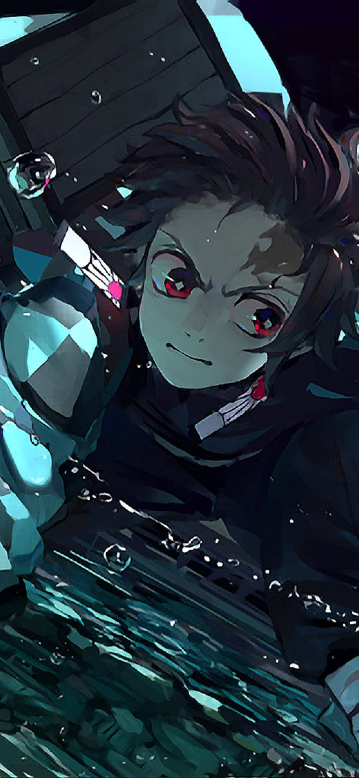 Demon Slayer Foon Tanjiro Onstuimig Muurpapier