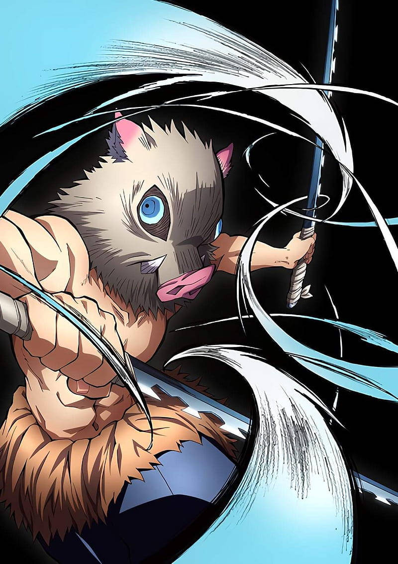 Demon Slayer Inosuke Gevegstut Waterstrale Muurpapier