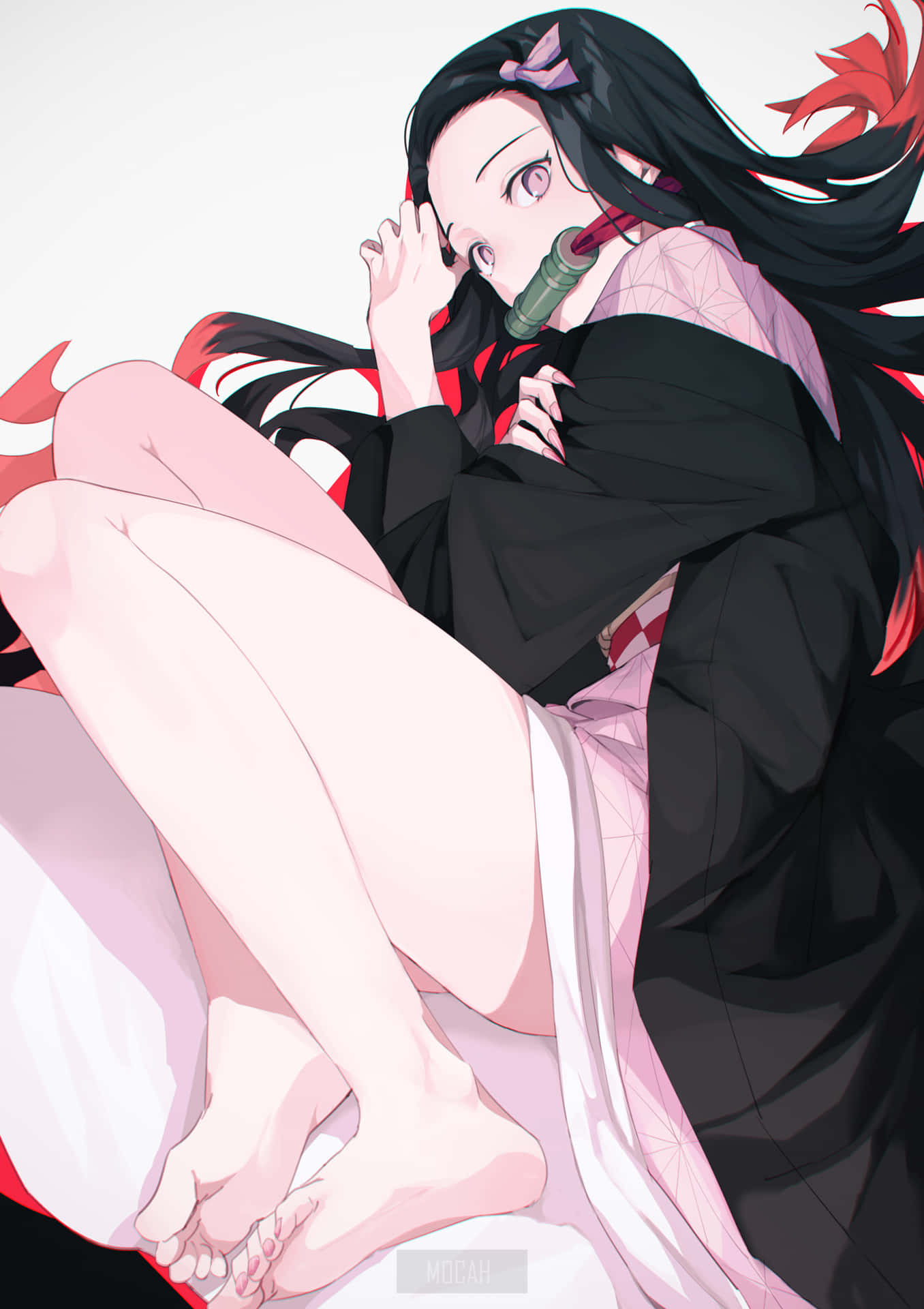 Demon Slayer Kimetsu No Yaiba Nezuko Kamado Anime Meisie Voete — Anime meisie Muurpapier