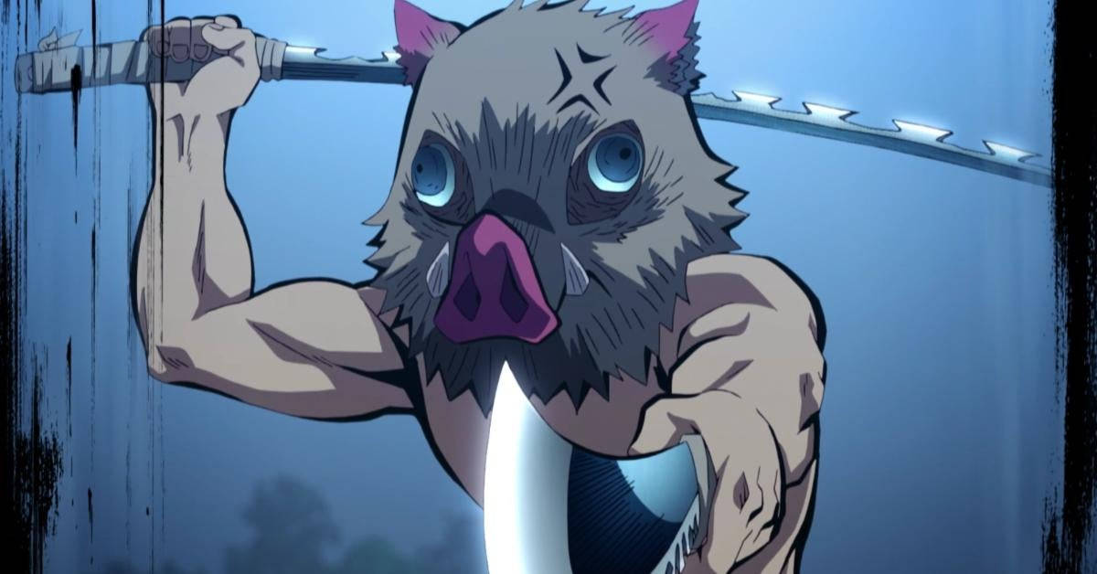 Demon Slayer-masker met varkontwerp Muurpapier
