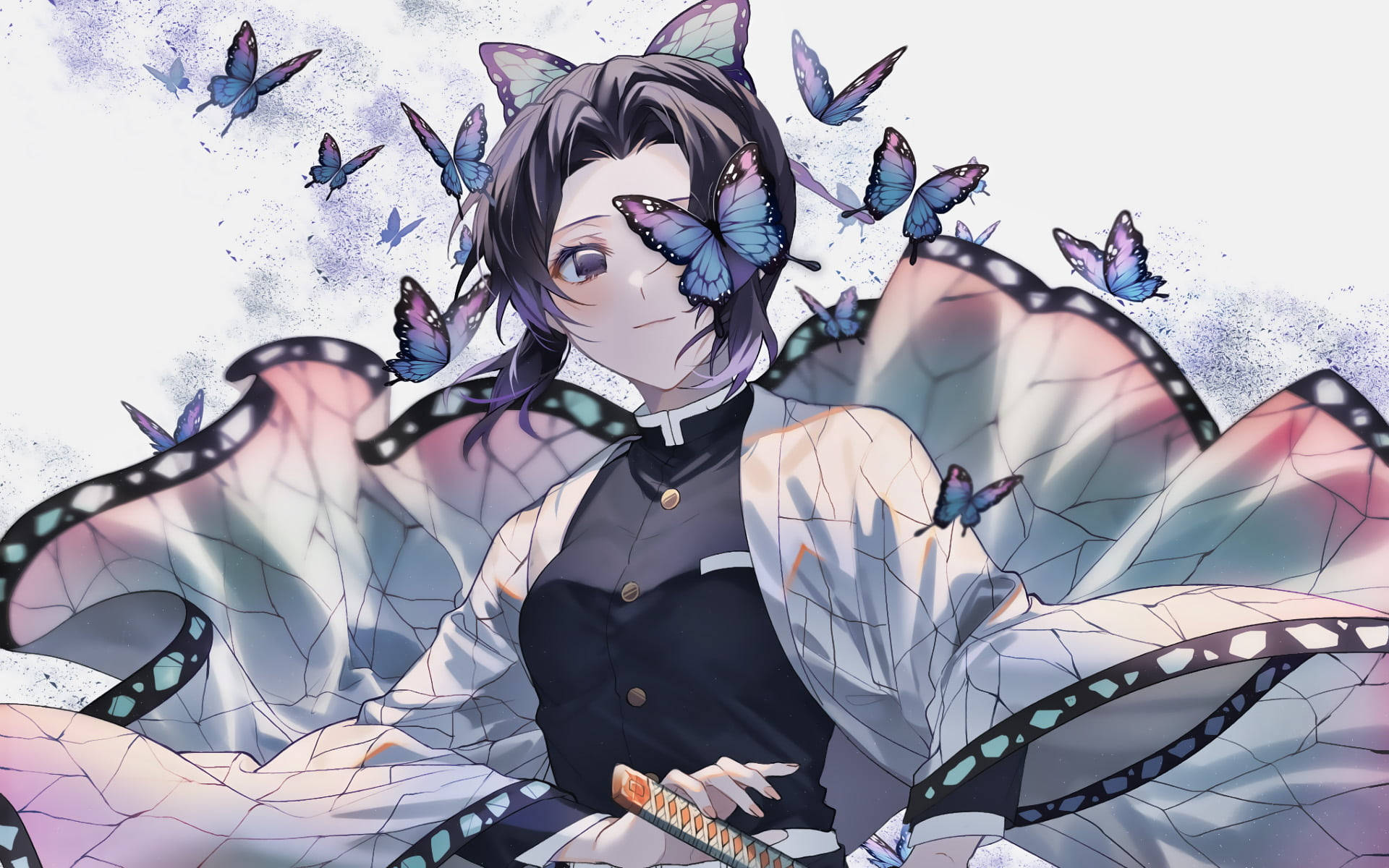 Demon Slayer Pers En Blou Skoenlappers Shinobu PFP Muurpapier