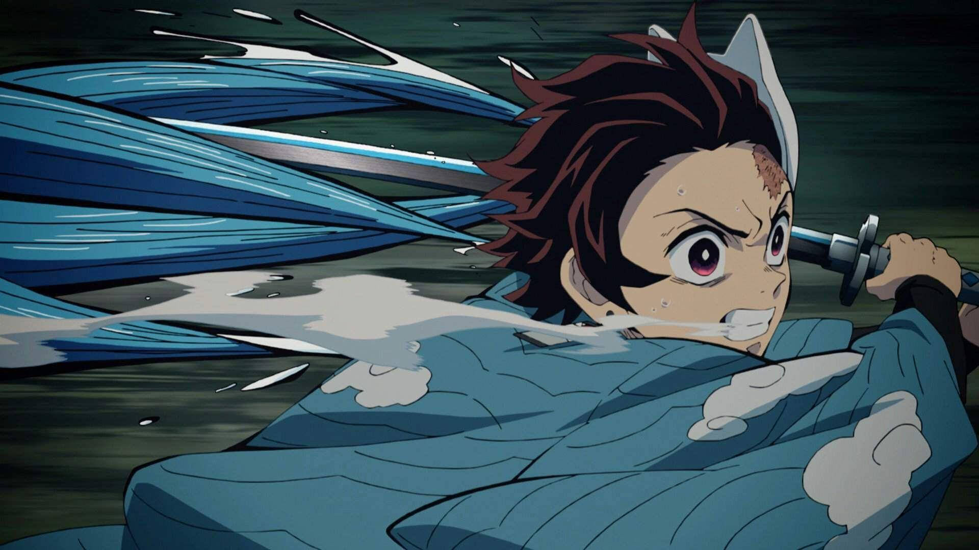 Demon Slayer Tanjiro Derde Vorm Muurpapier