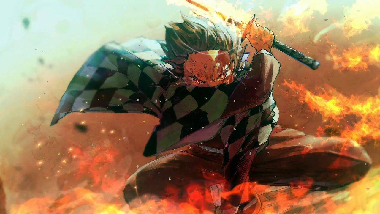 Demon Slayer Tanjiro Asemhalingstegniek Muurpapier