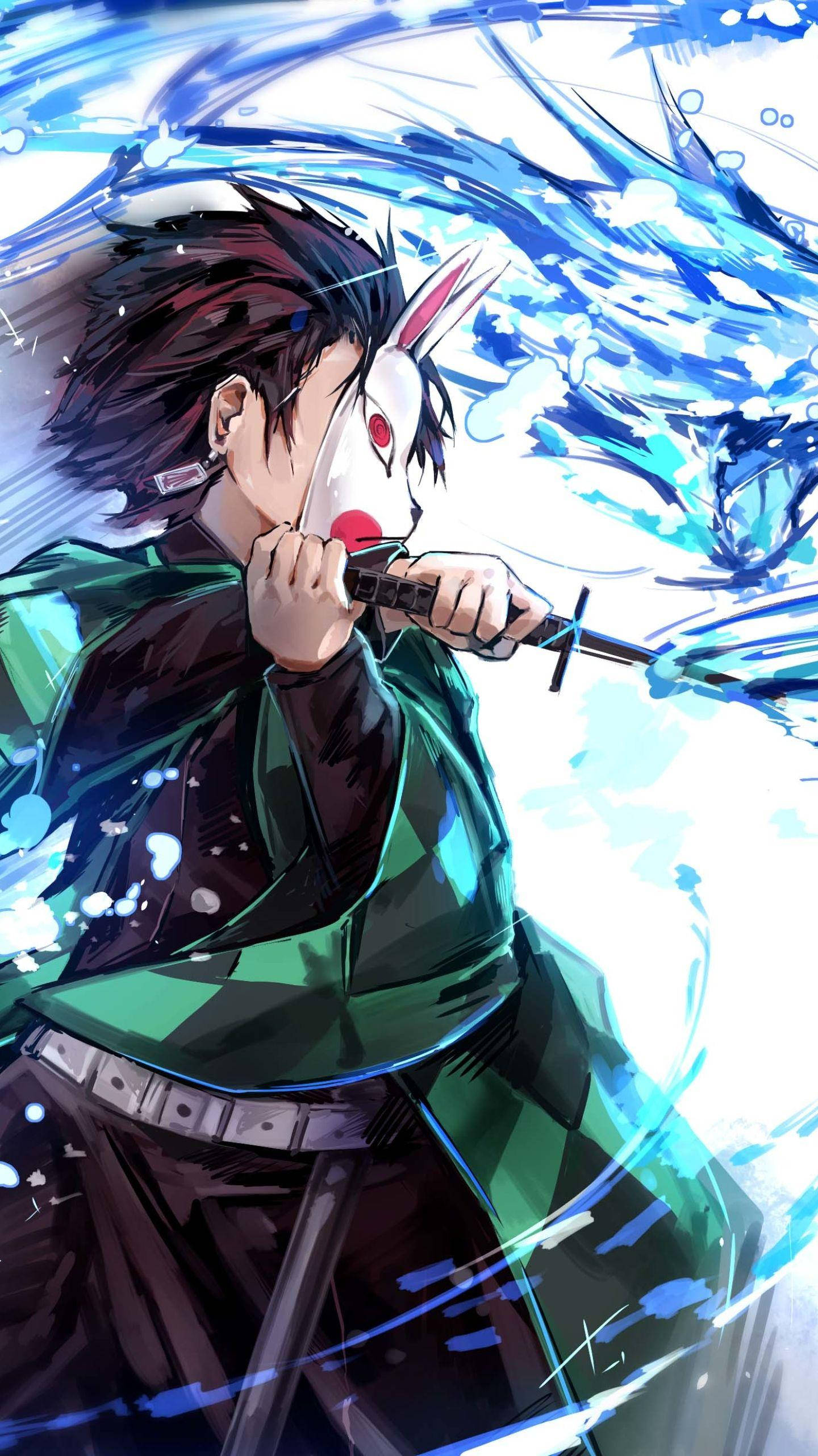 Demon Slayer Tanjiro Draaiende Water Muurpapier