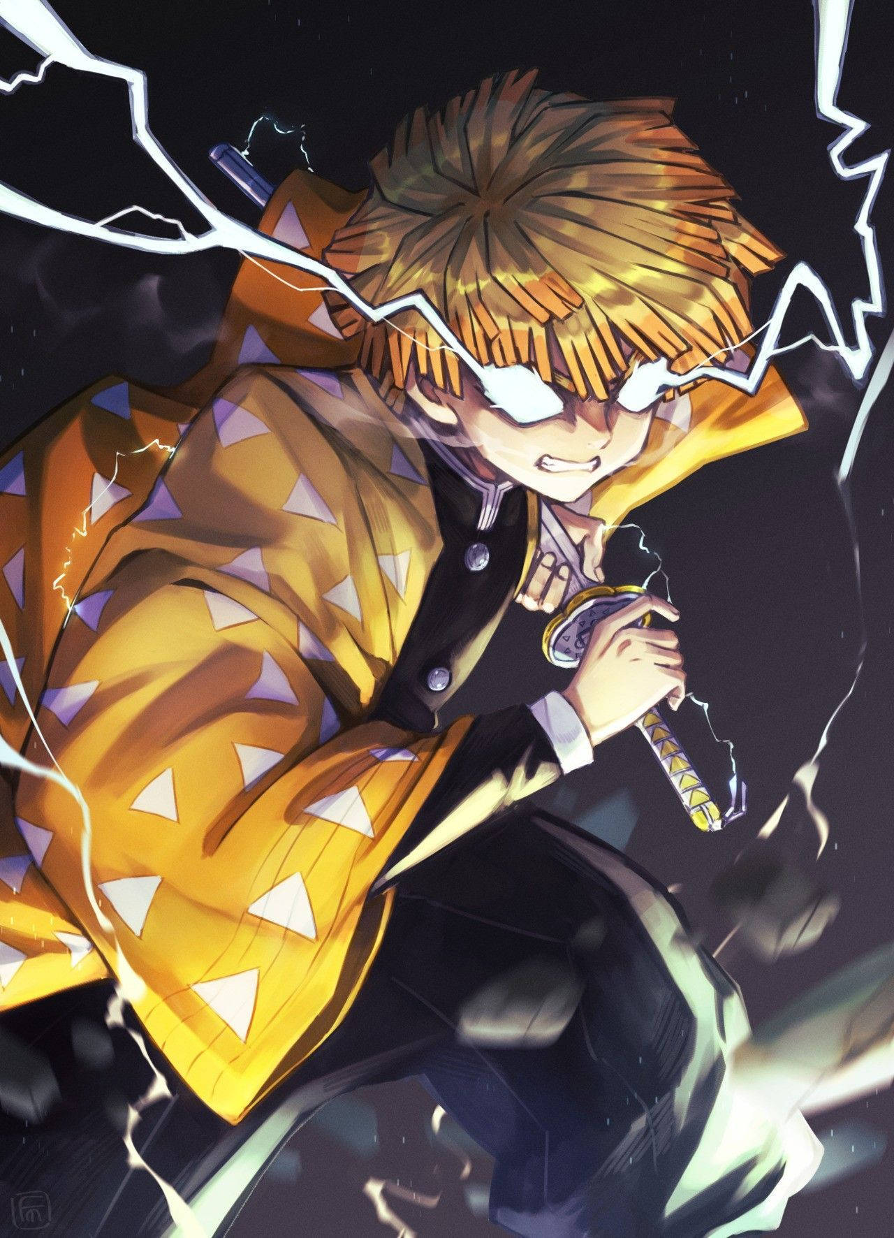 Demon Slayer Zenitsu Donder Oë Muurpapier