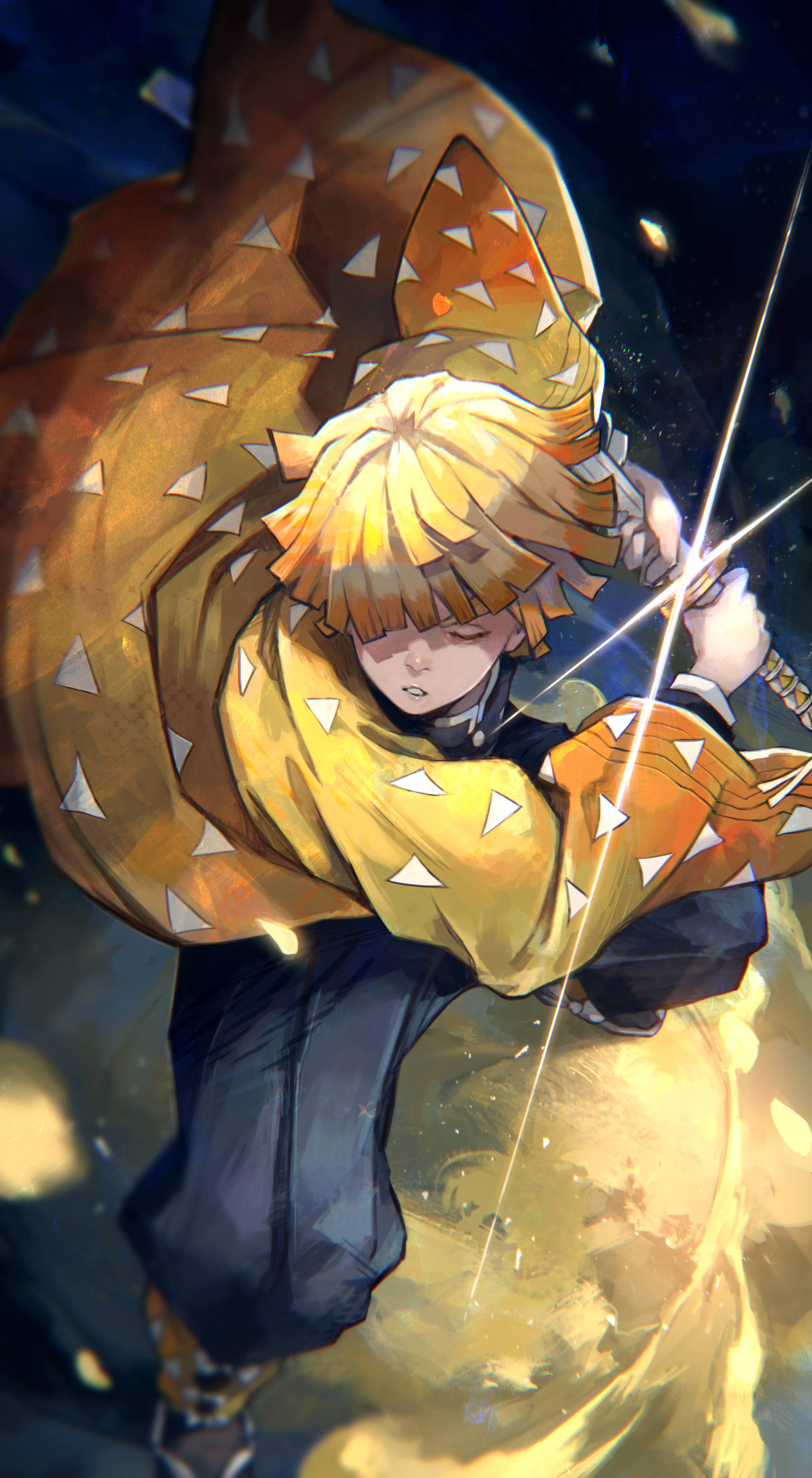 Demon Slayer Zenitsu Swaai Swaard Muurpapier
