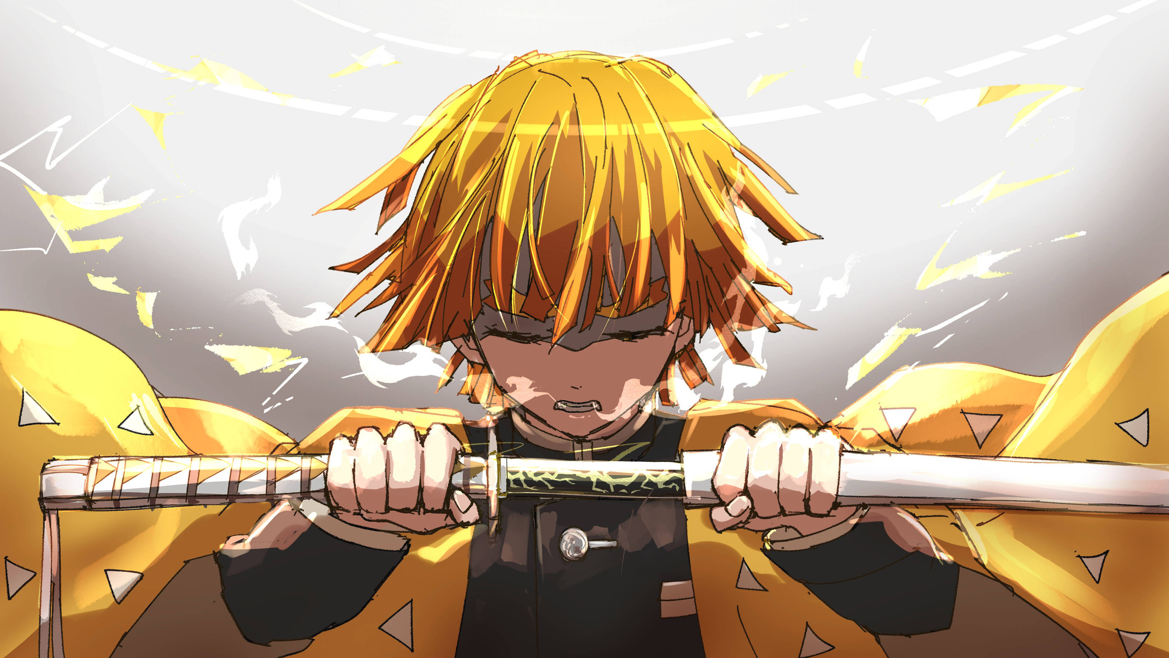 Demon Slayer Zenitsu Ontbloot Swaard Muurpapier