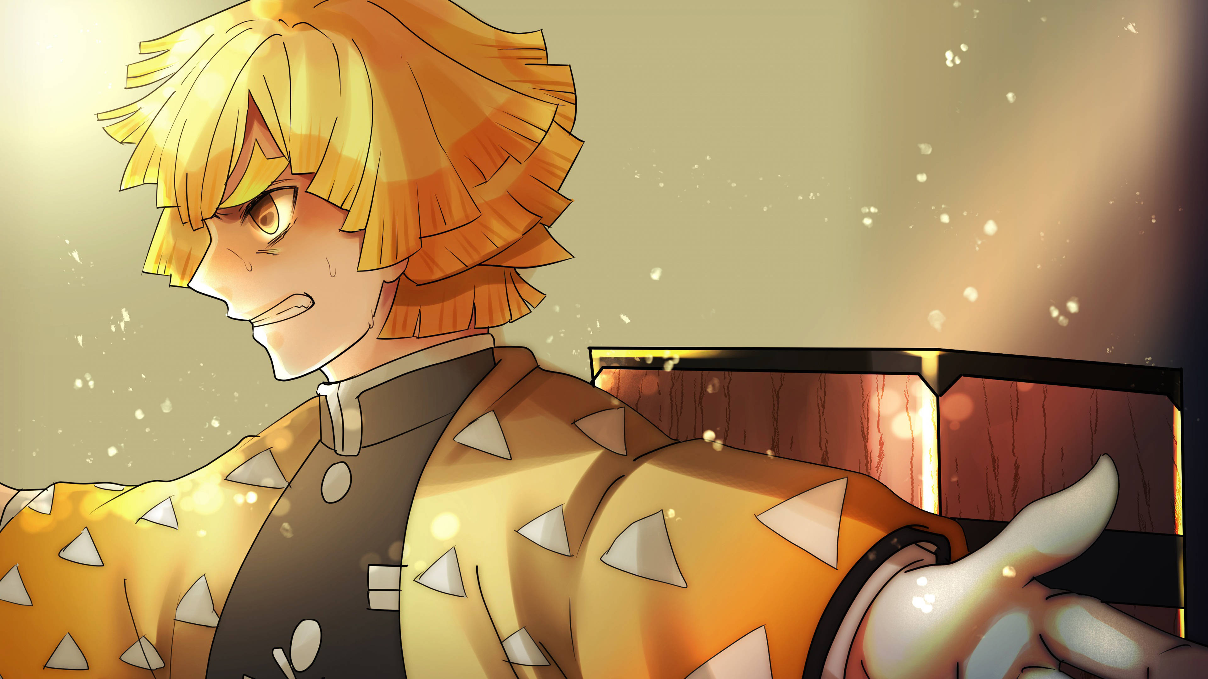 Demon Slayer Zenitsu Beskermer Muurpapier