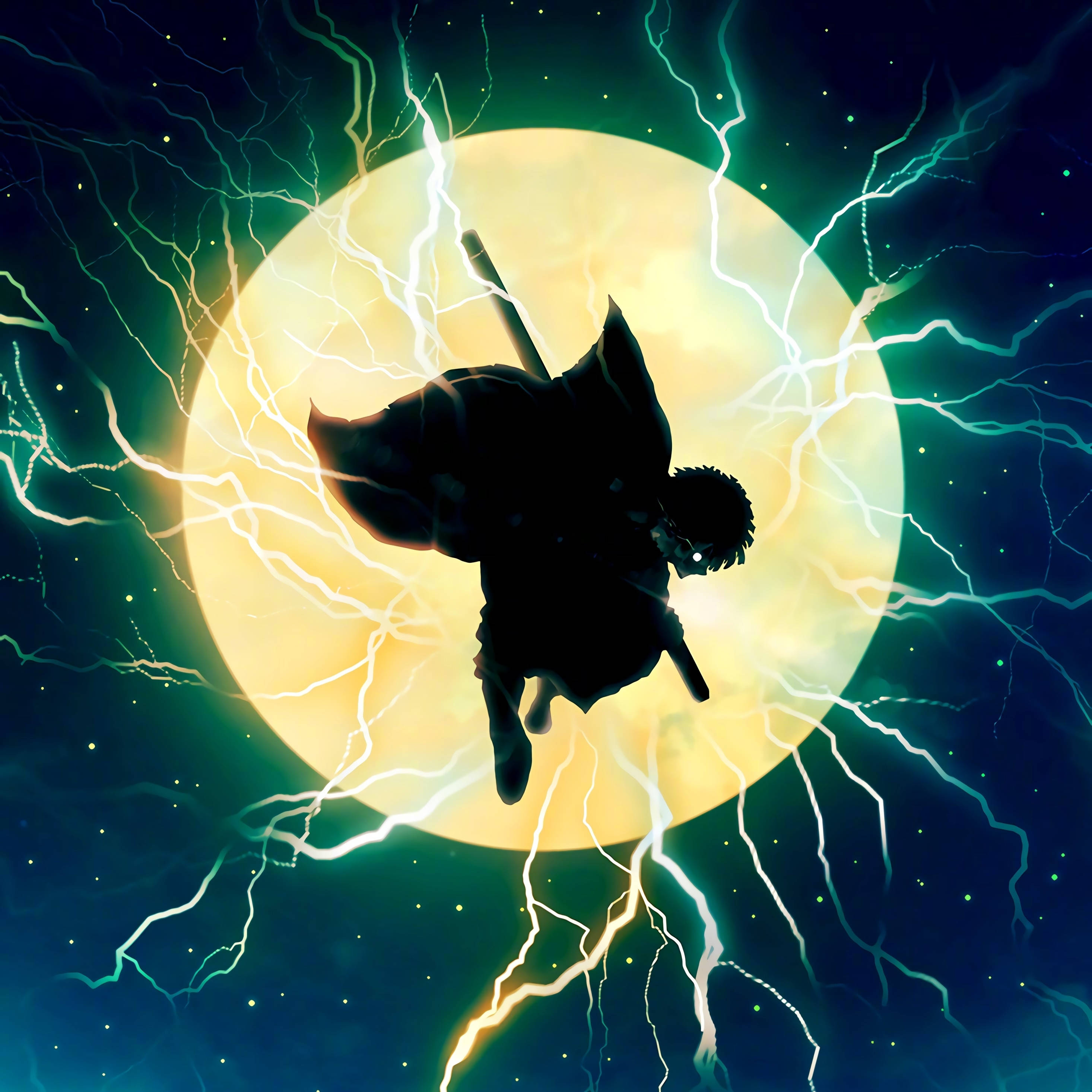 Demon Slayer Zenitsu Silhouet Muurpapier