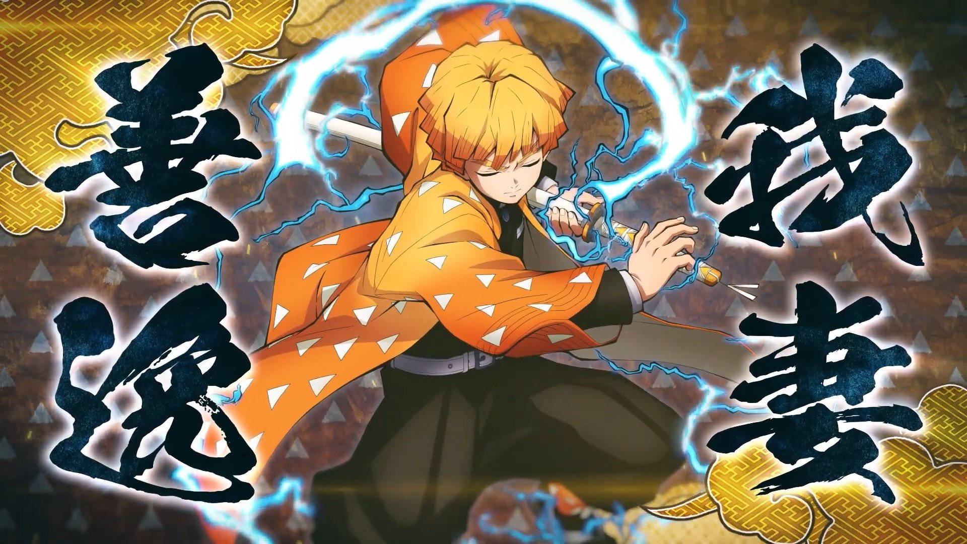 Demon Slayer Zenitsu Geveg Muurpapier