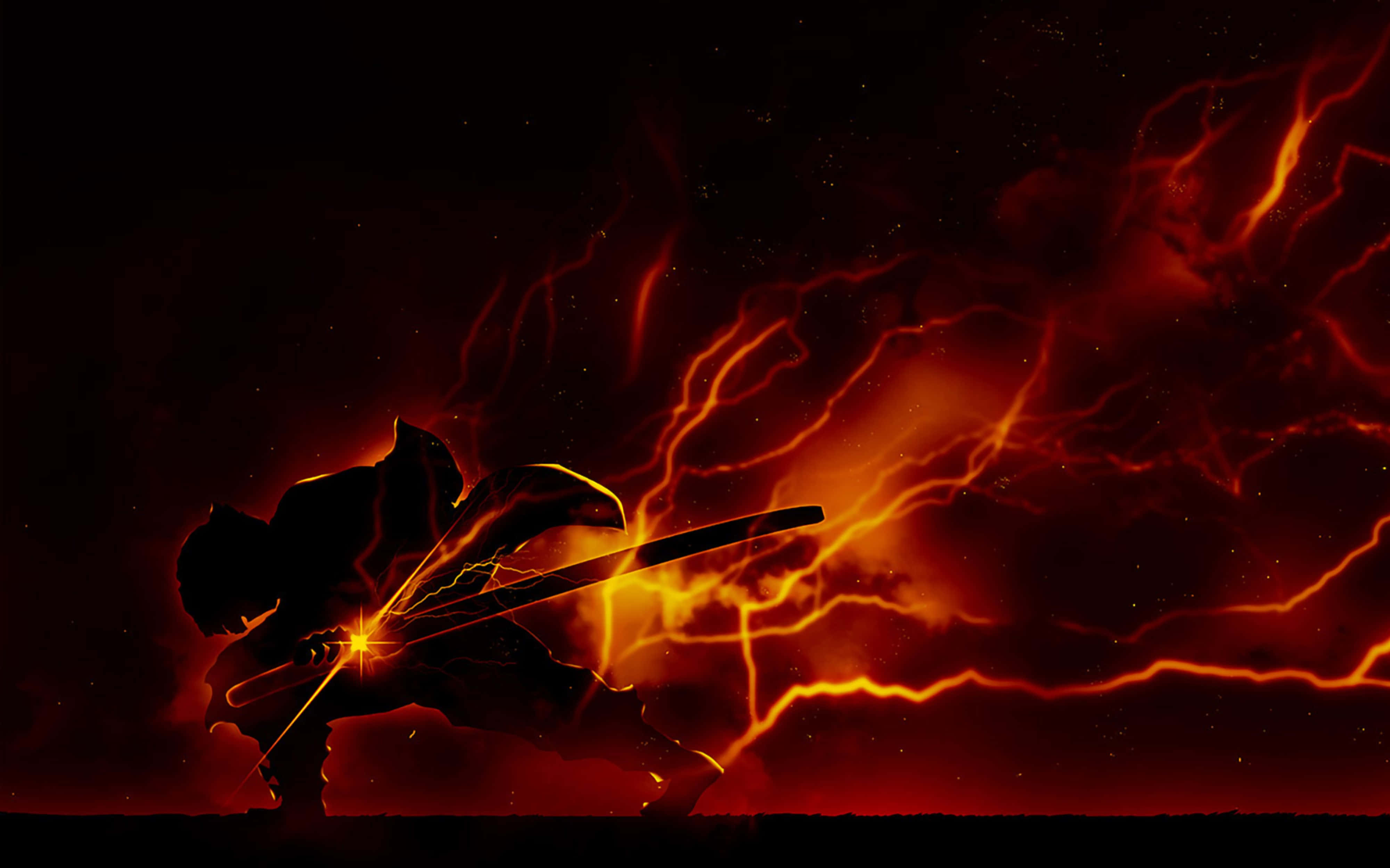 Demon Slayer Zenitsu Vurige Kragte 4K Muurpapier