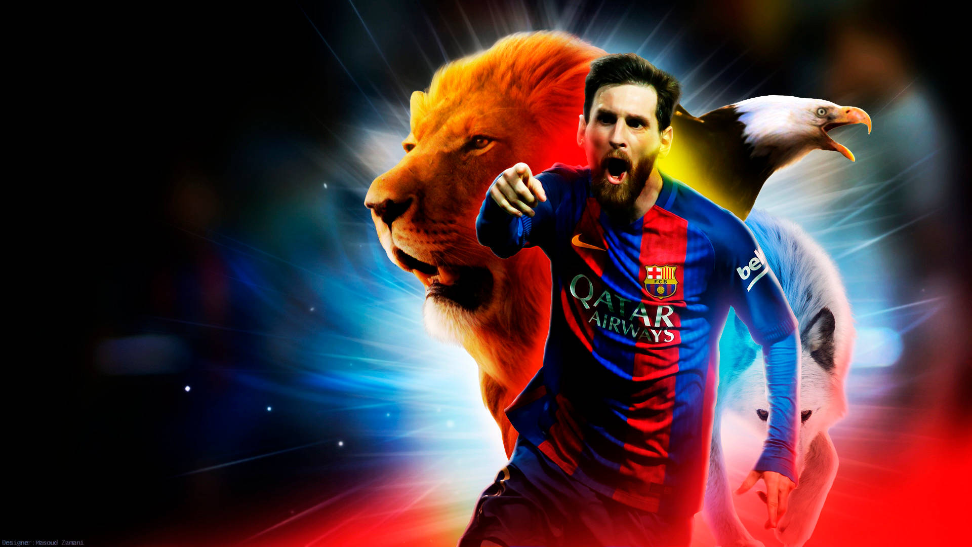 Sokkerkoning Lionel Messi met diere digitale kuns muurpapier