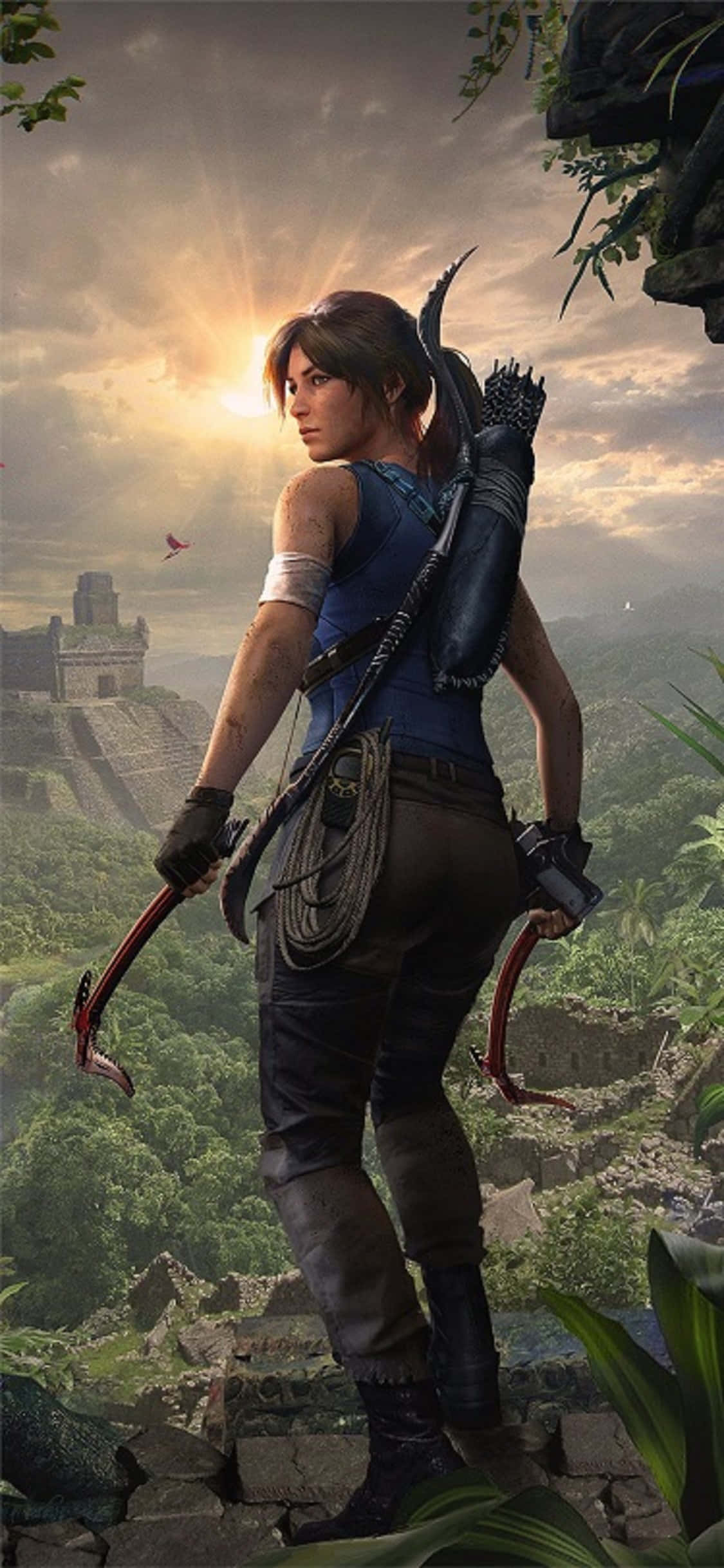 Die Asemrowende Visuele van Shadow of the Tomb Raider op 'n iPhone X Muurpapier