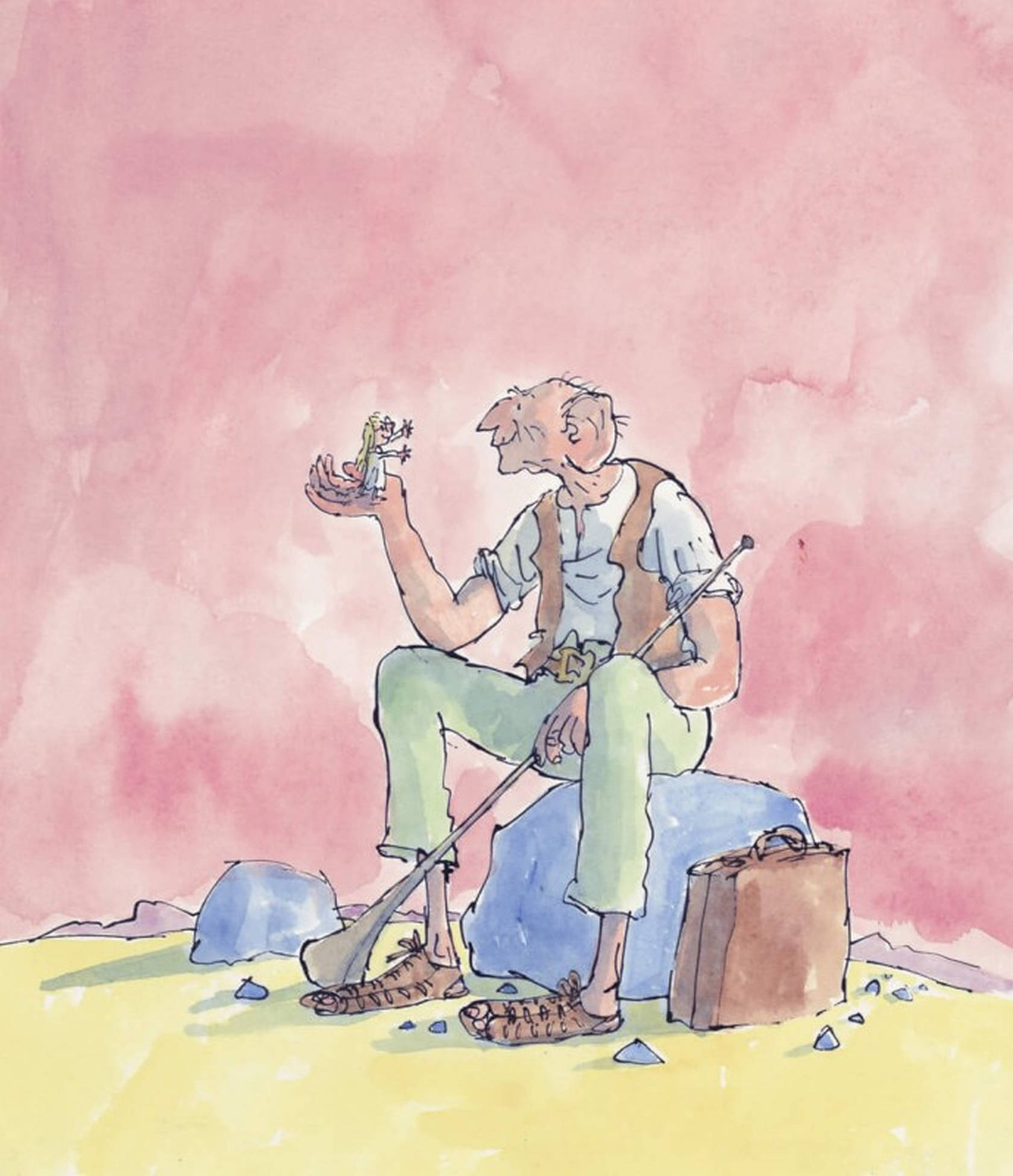 Die BFG Pienk Illustrasie Muurpapier