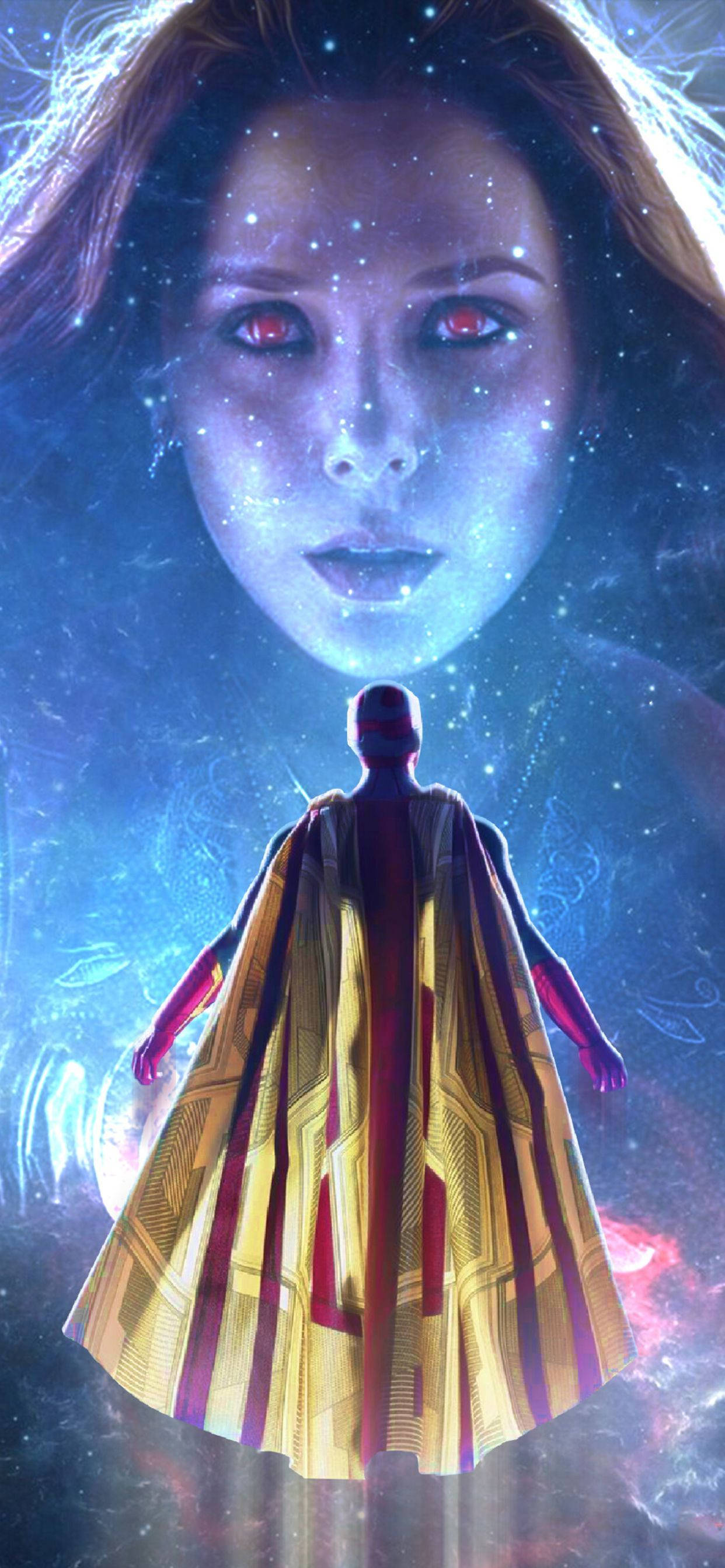 Die boeiende duo van Wanda Maximoff (Scarlet Witch) en Vision neem 'n breek in die ruimte terwyl hulle die verdraaide werklikhede waarin hulle hulself bevind, navigeer. Muurpapier